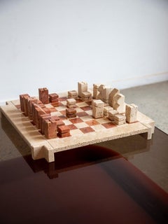 Jeu d'échecs en travertin Angelo Mangiarotti, modernité du milieu du siècle, 1970