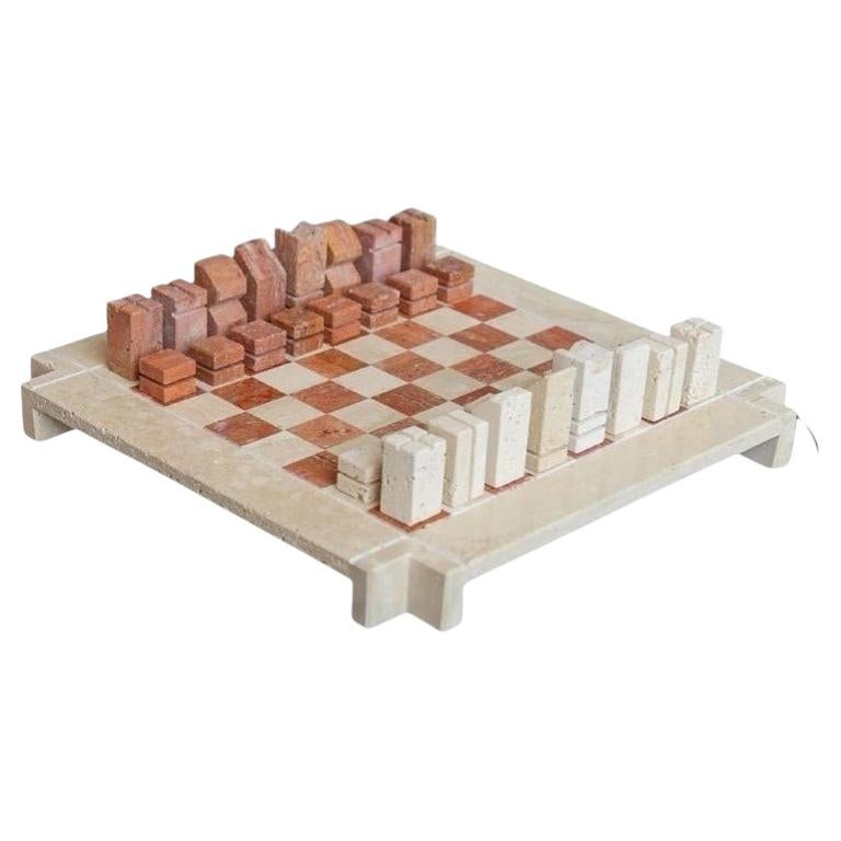 Juego de ajedrez de travertino Angelo Mangiarotti, Mid-Century Modern, años 70 en venta