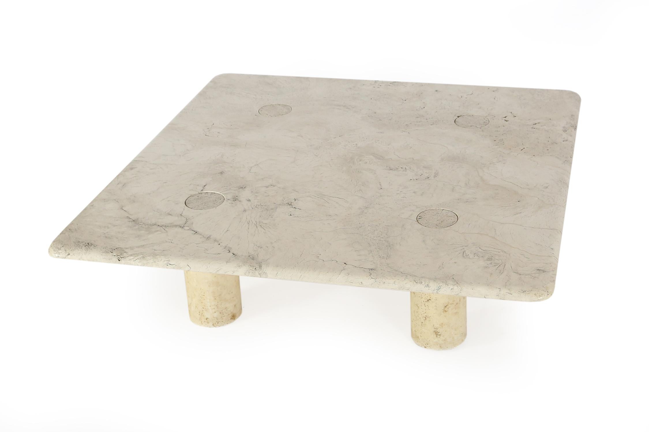 Travertine coffee or cocktail table with interlocking travertine legs by Angelo Mangiarotti for Up&Up Italy, 1970s.