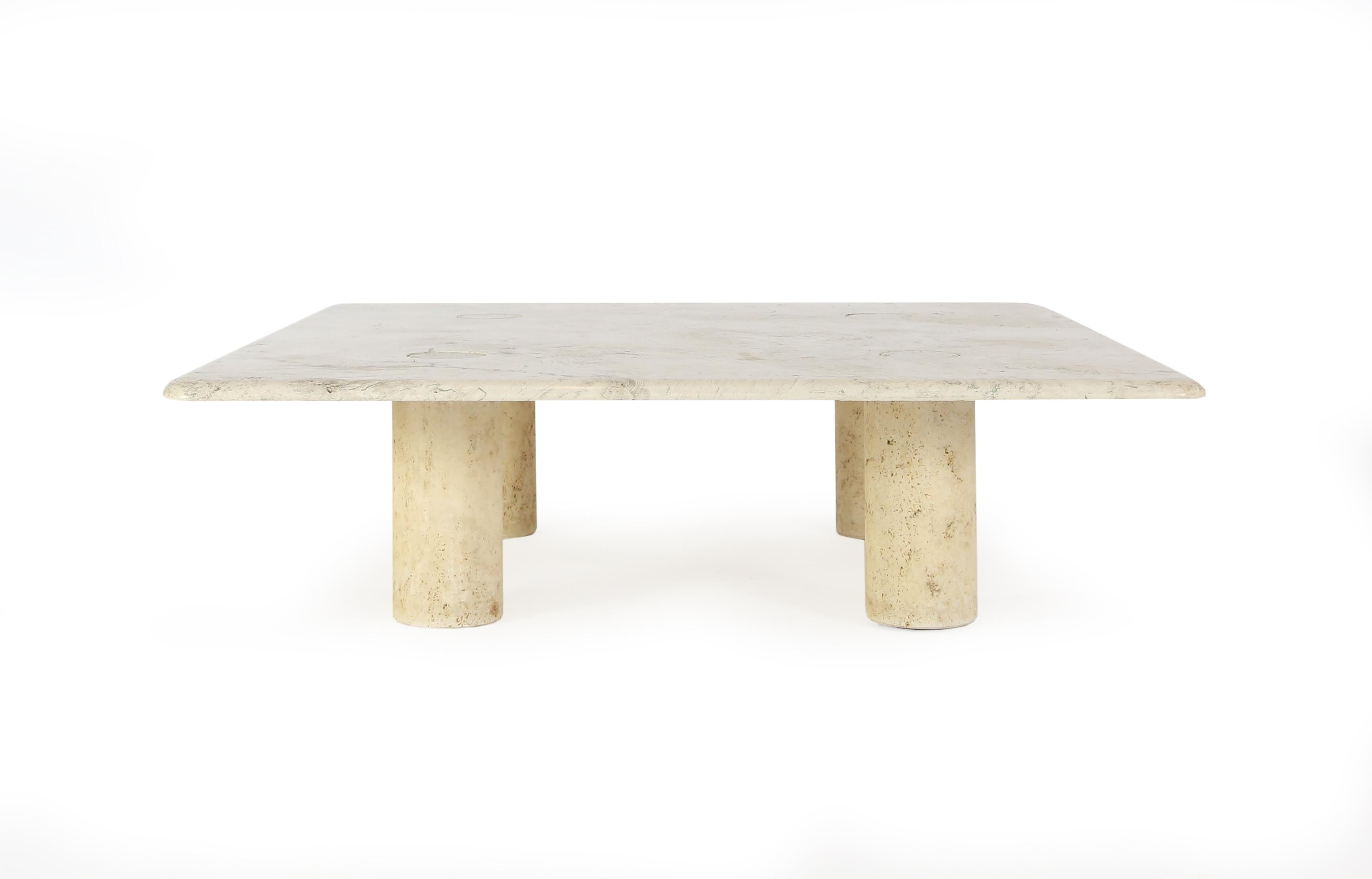Mid-Century Modern Angelo Mangiarotti Travertine Coffee Table for Up&Up, Italy, 1970s