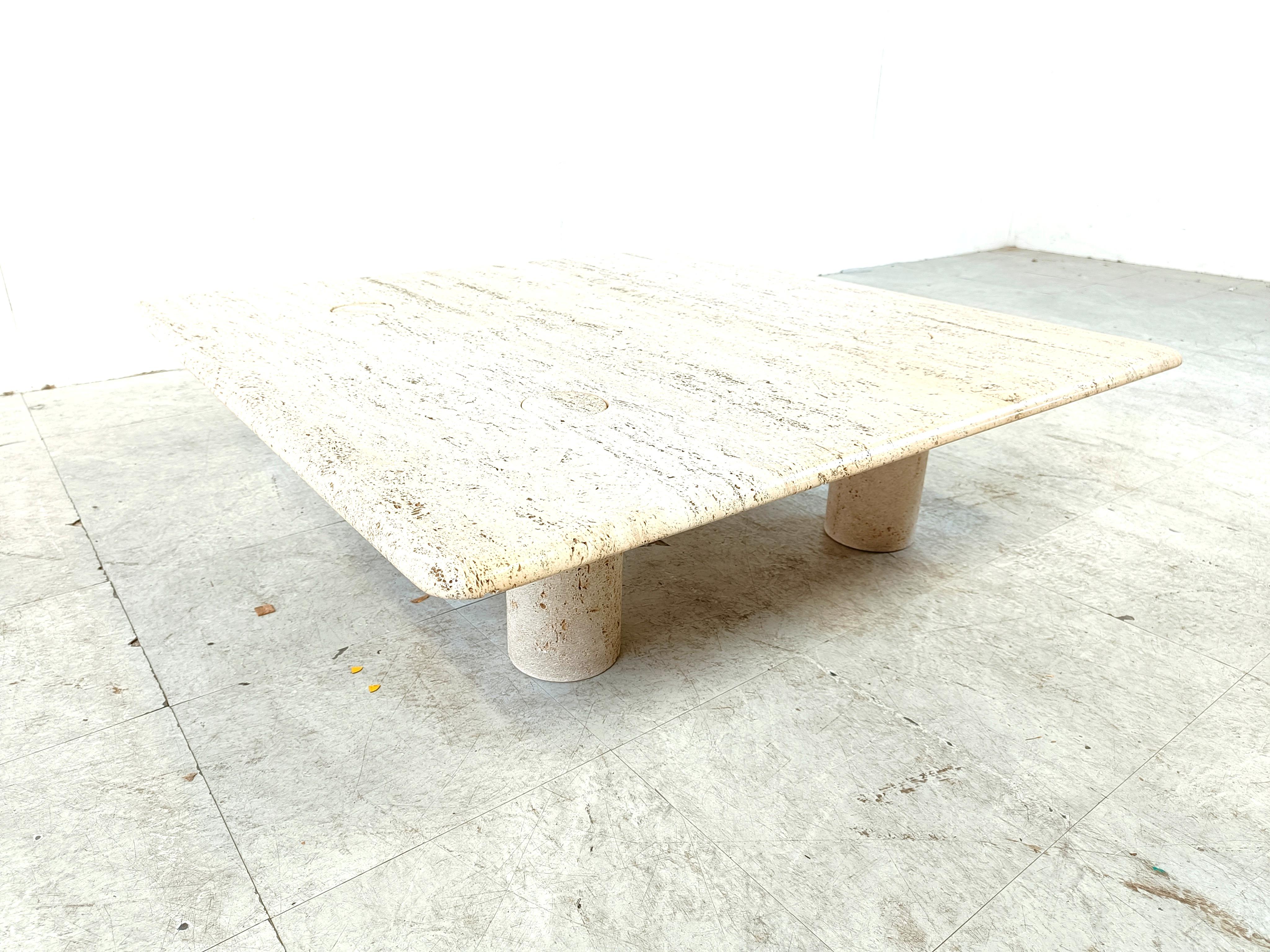 Angelo Mangiarotti Travertine Coffee Table for Up&Up, Italy For Sale 4