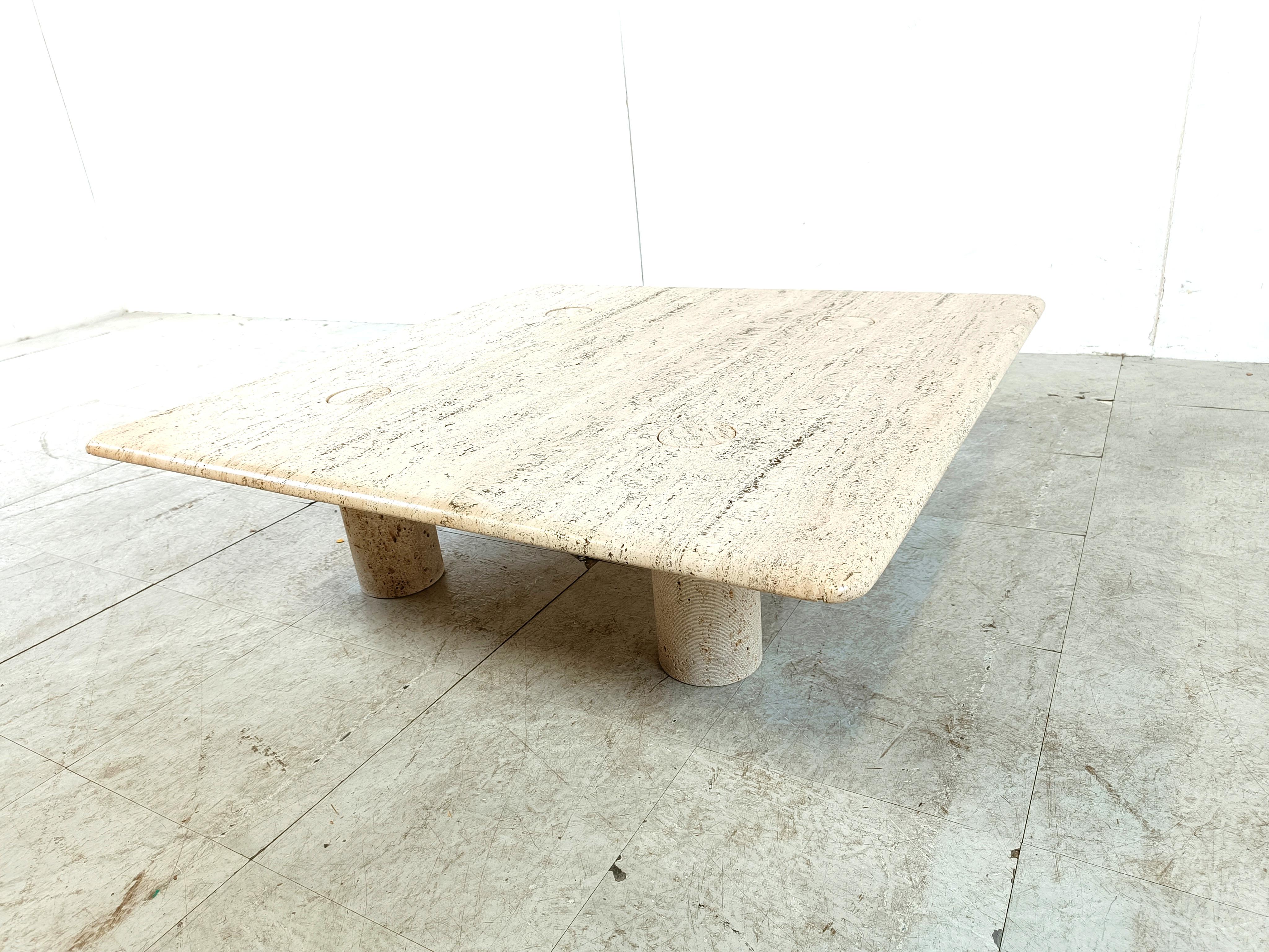 Mid-Century Modern Angelo Mangiarotti Travertine Coffee Table for Up&Up, Italy For Sale