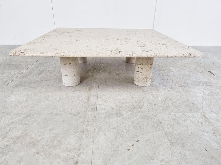 Late 20th Century Angelo Mangiarotti Travertine Coffee Table for Up&Up, Italy