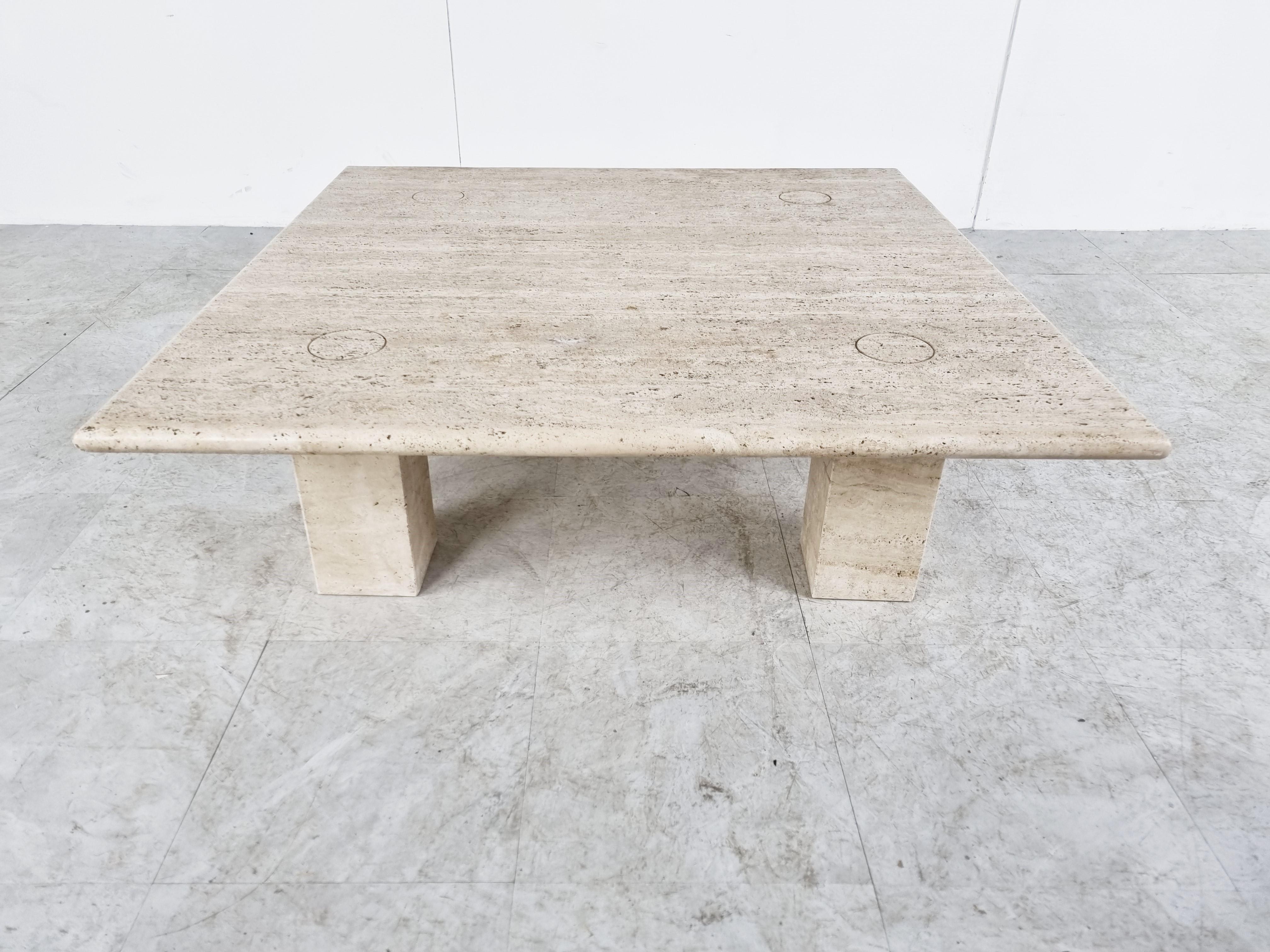 Italian Angelo Mangiarotti Travertine Coffee Table for Up&Up, Italy