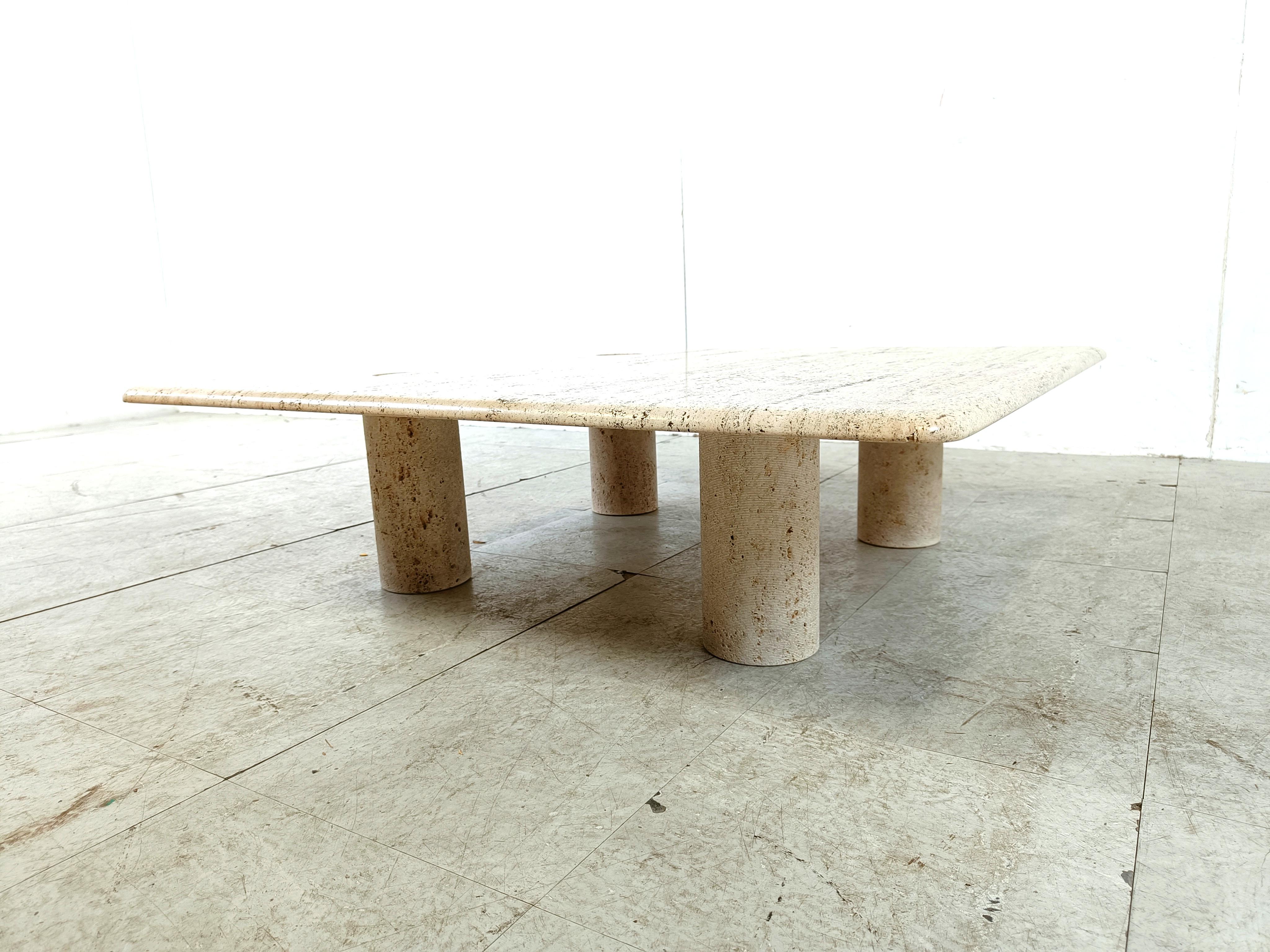 Italian Angelo Mangiarotti Travertine Coffee Table for Up&Up, Italy For Sale