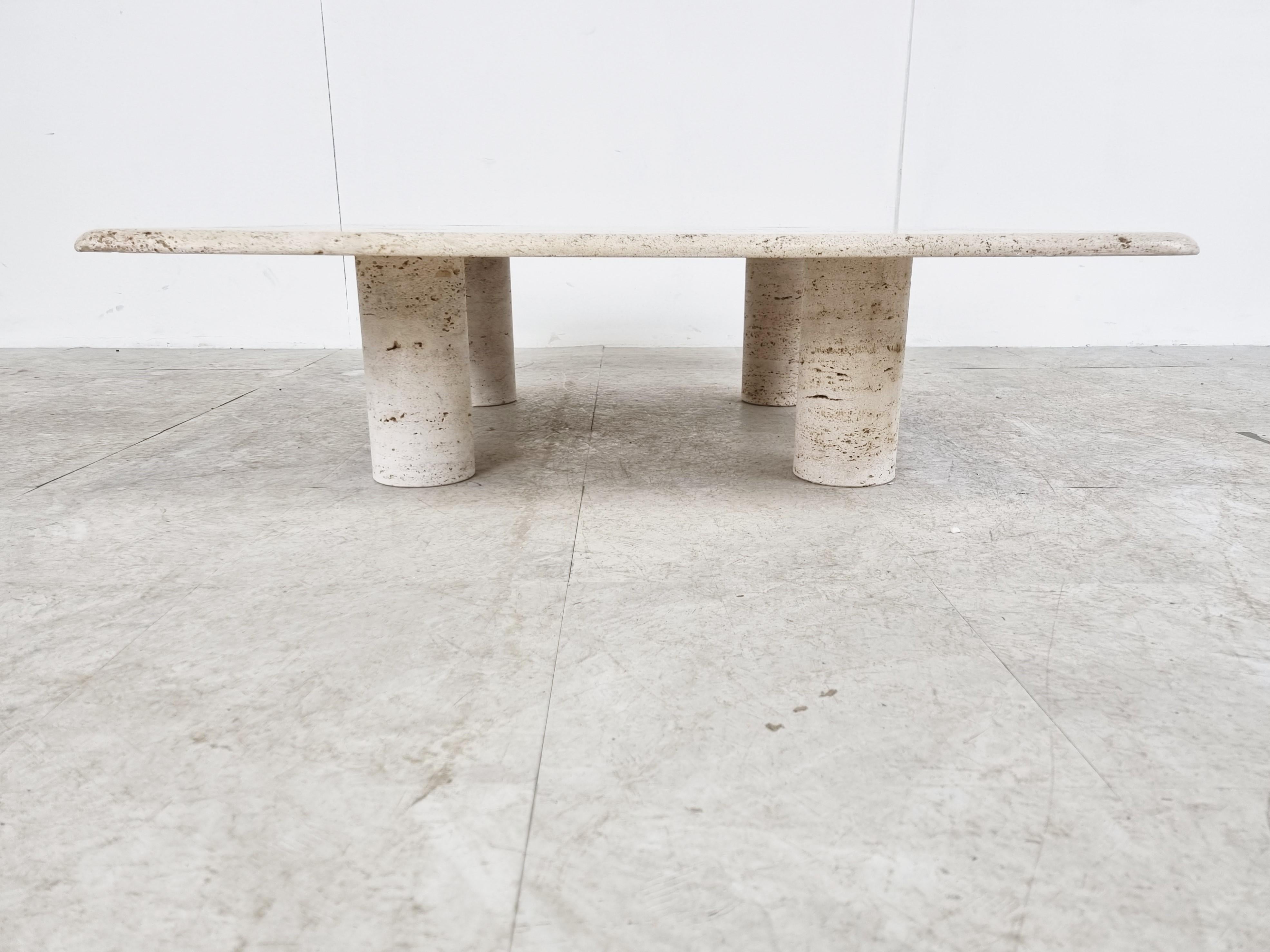 Angelo Mangiarotti Travertine Coffee Table for Up&Up, Italy 1
