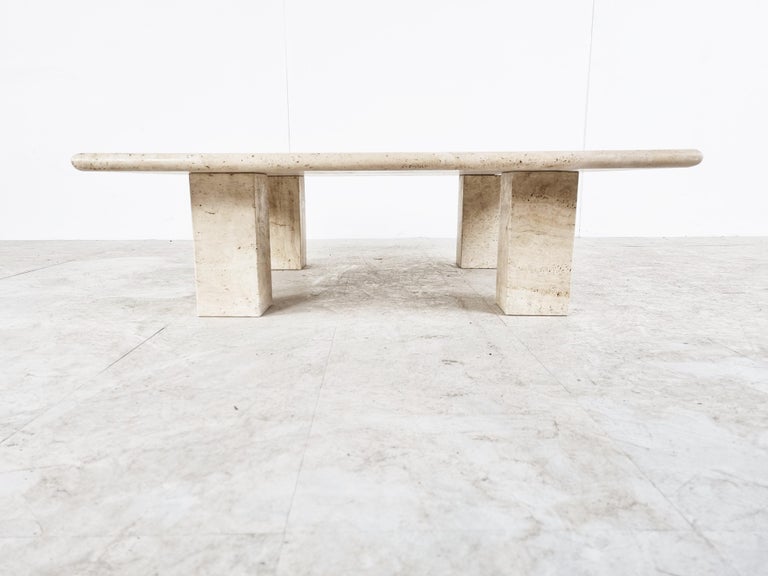 Late 20th Century Angelo Mangiarotti Travertine Coffee Table for Up&Up, Italy For Sale