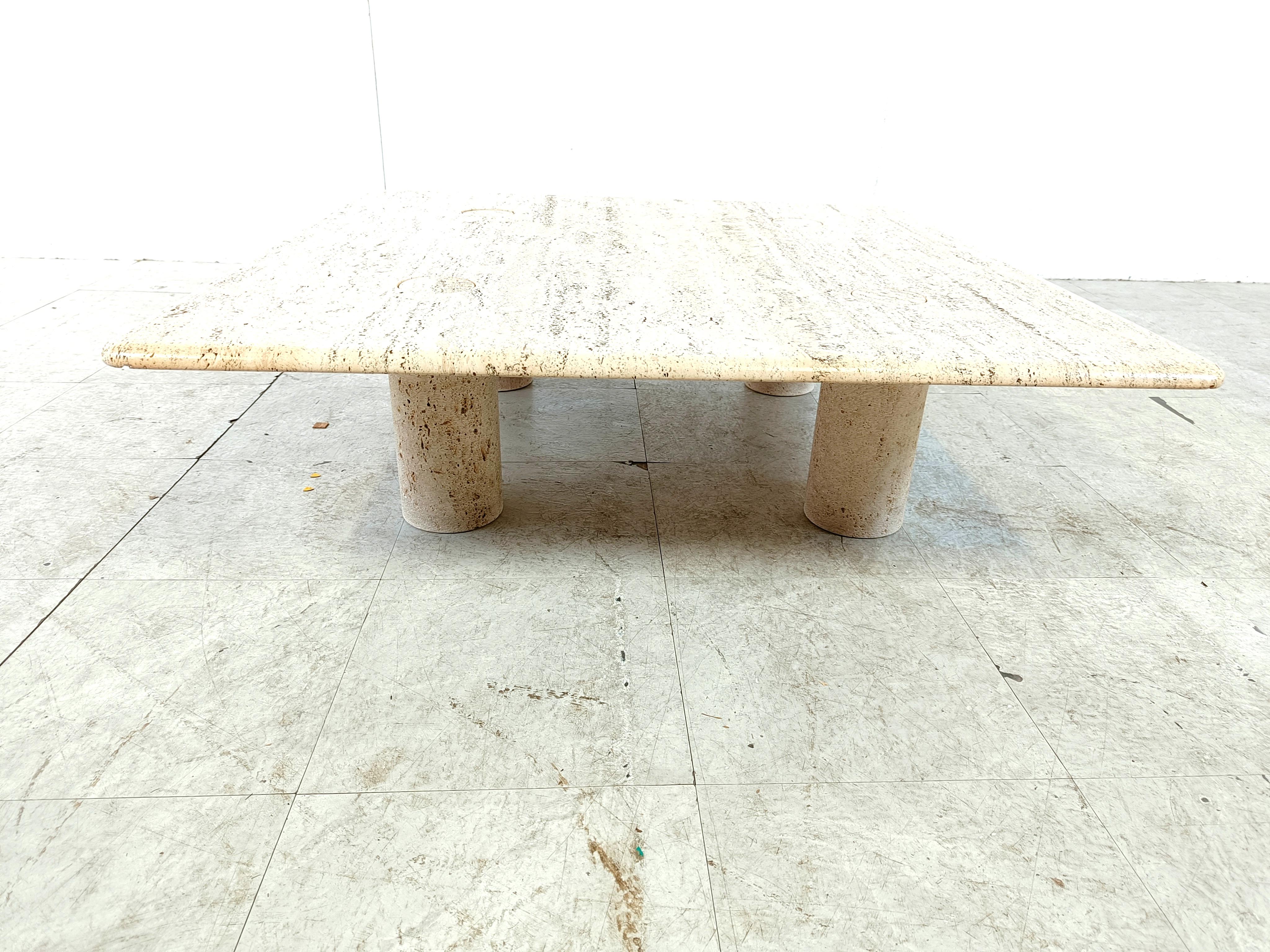 Angelo Mangiarotti Travertine Coffee Table for Up&Up, Italy For Sale 1