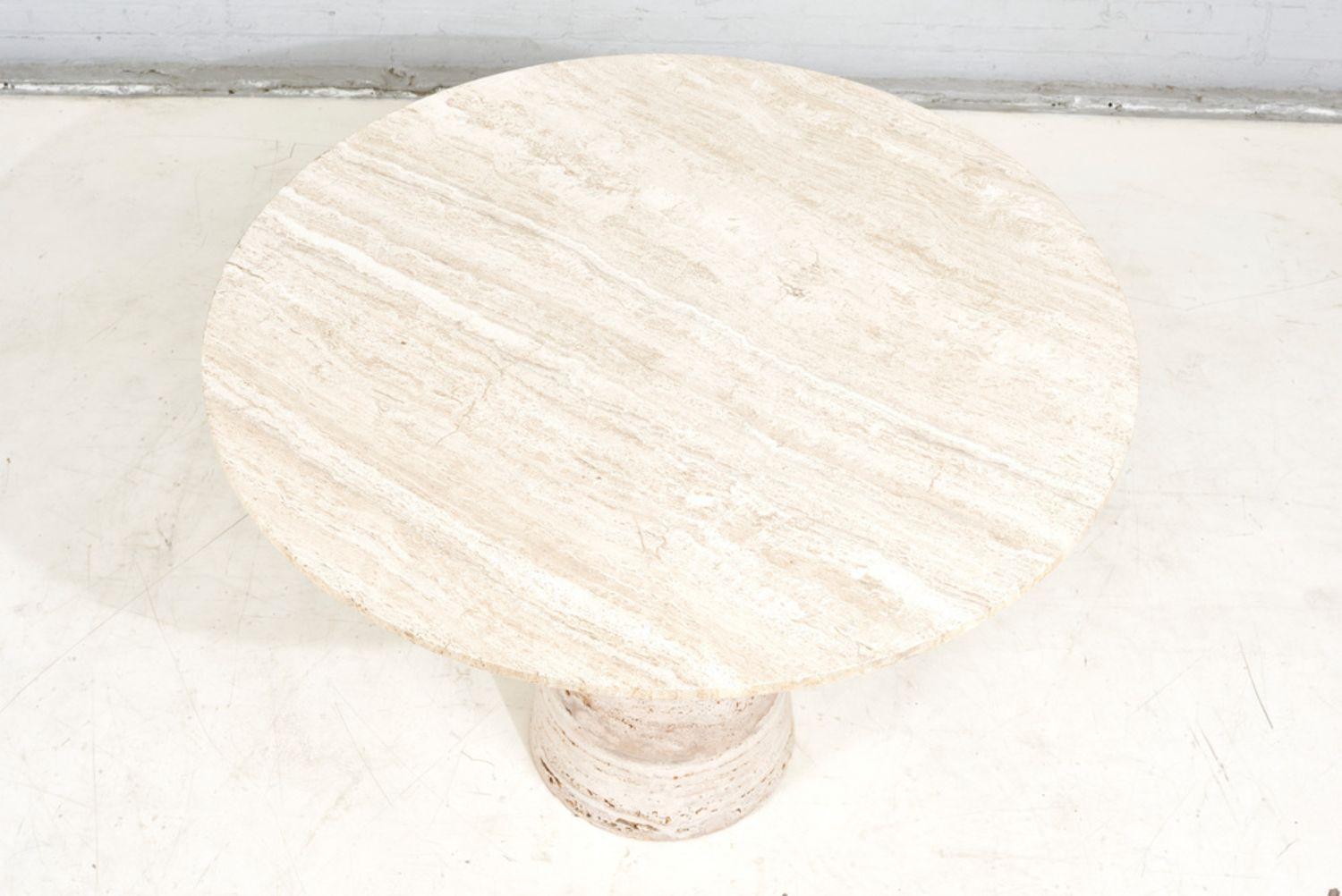 Italian Angelo Mangiarotti Travertine Pedestal Dining Table, Italy, 1970