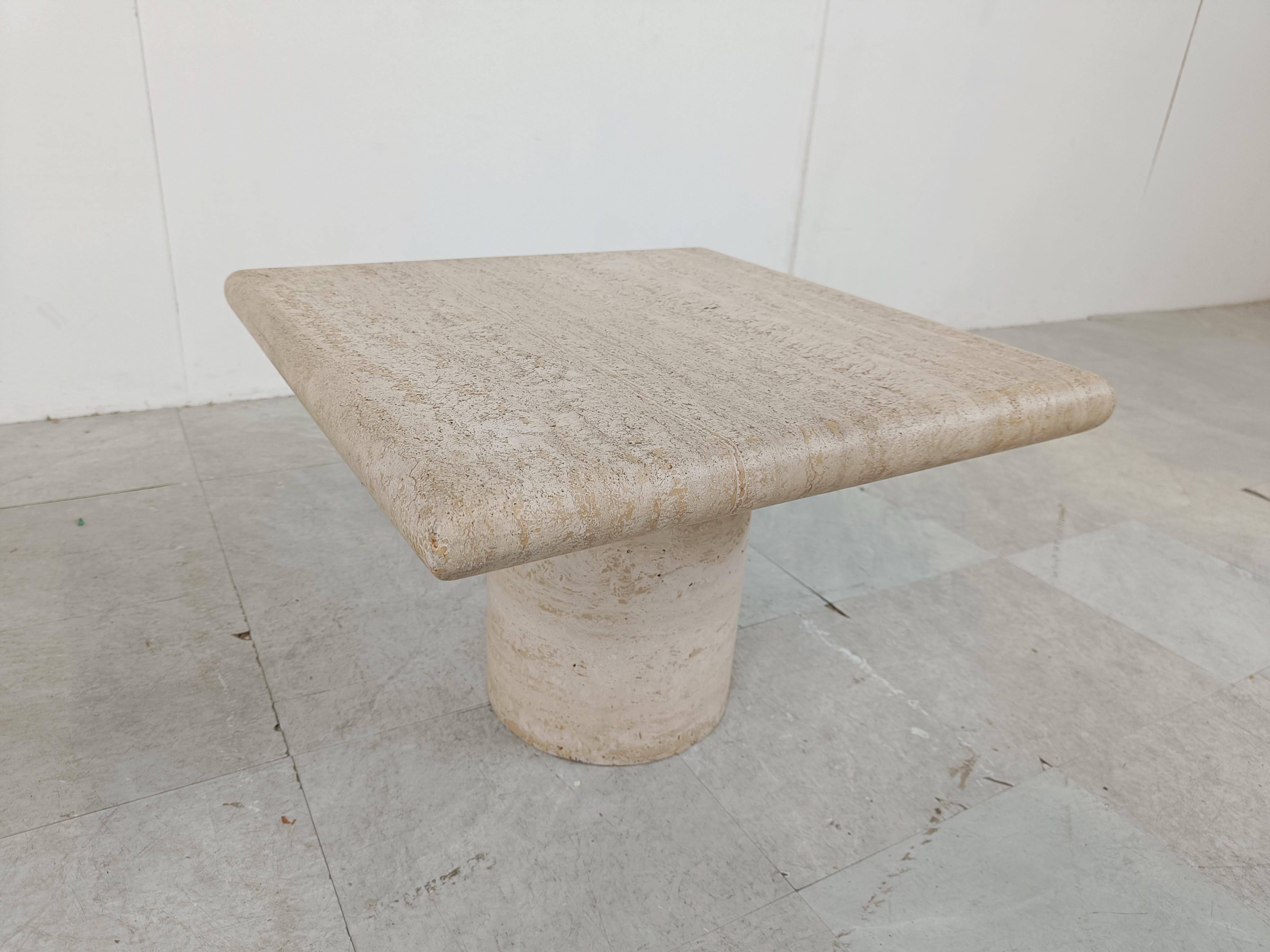 Italian Angelo Mangiarotti Travertine side Table for Up&Up, Italy