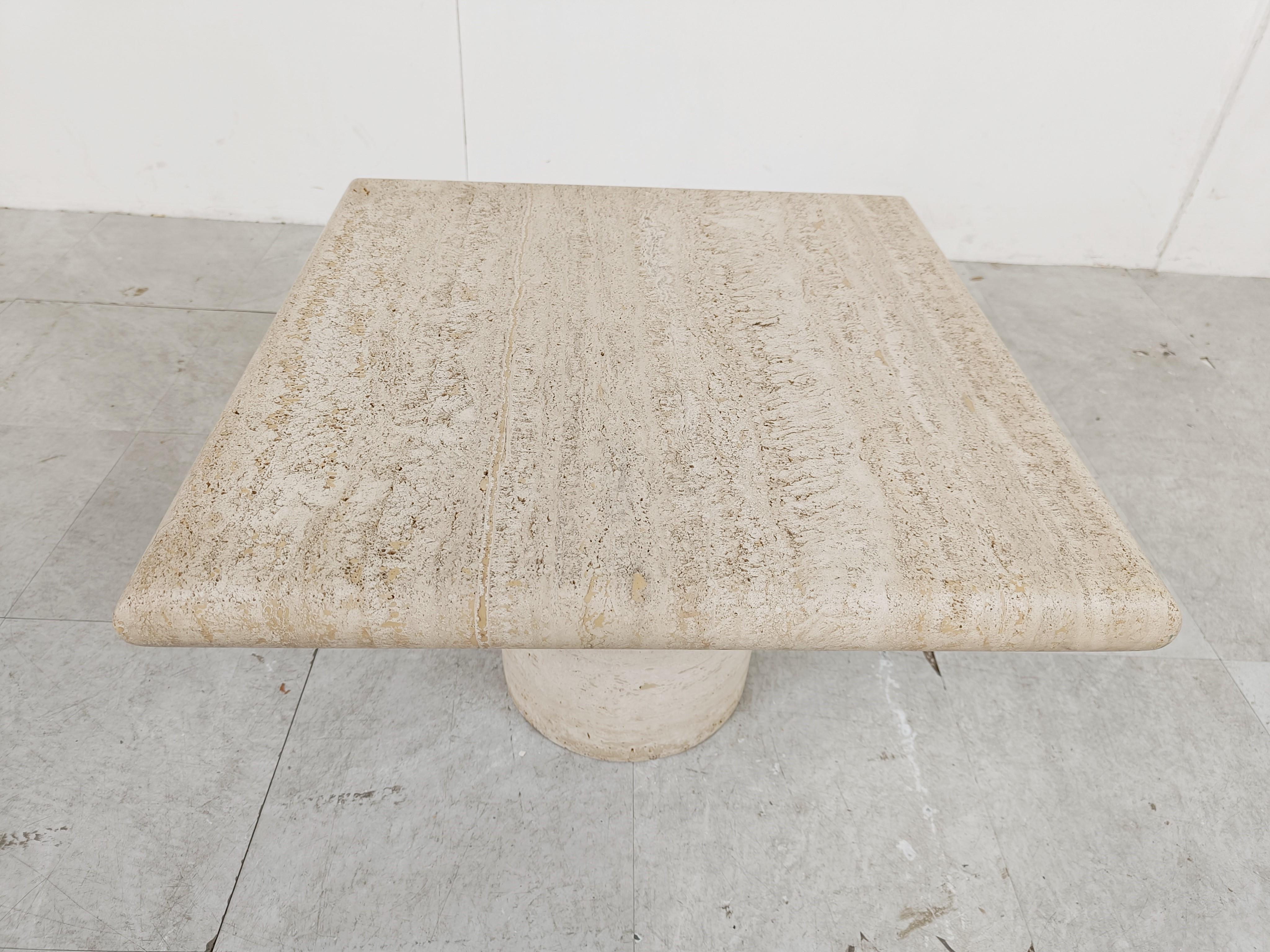 Late 20th Century Angelo Mangiarotti Travertine side Table for Up&Up, Italy