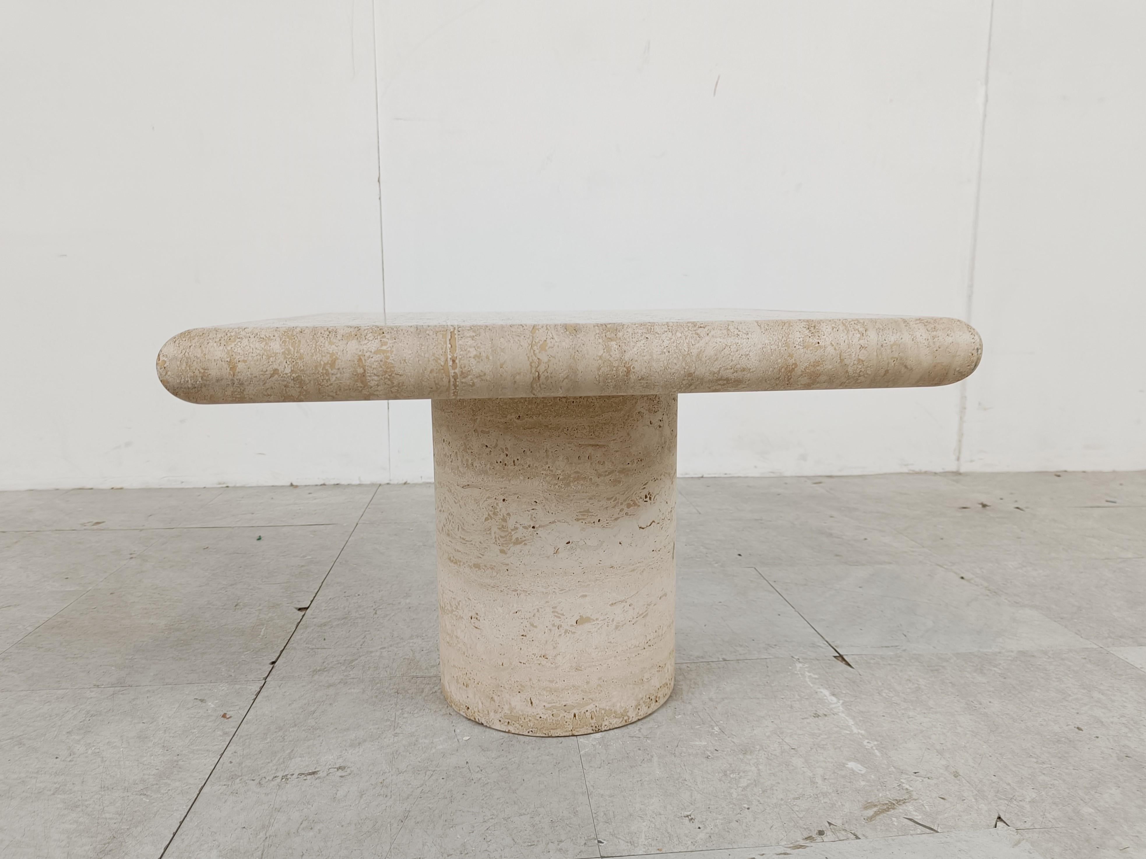 Angelo Mangiarotti Travertine side Table for Up&Up, Italy 1