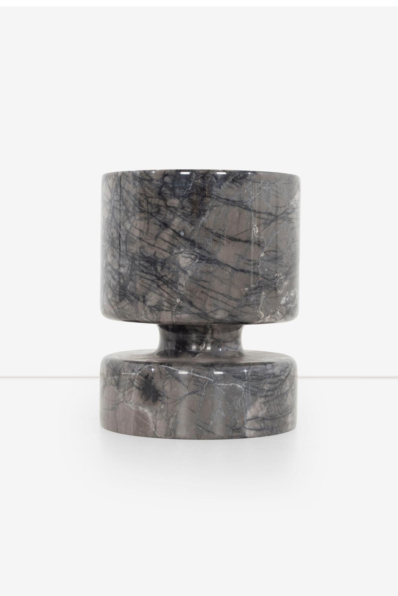 Angelo Mangiarotti Vase for Knoll, Light Grey Marble with Dark Grey veining.
[Stamped underside Made in Italy]