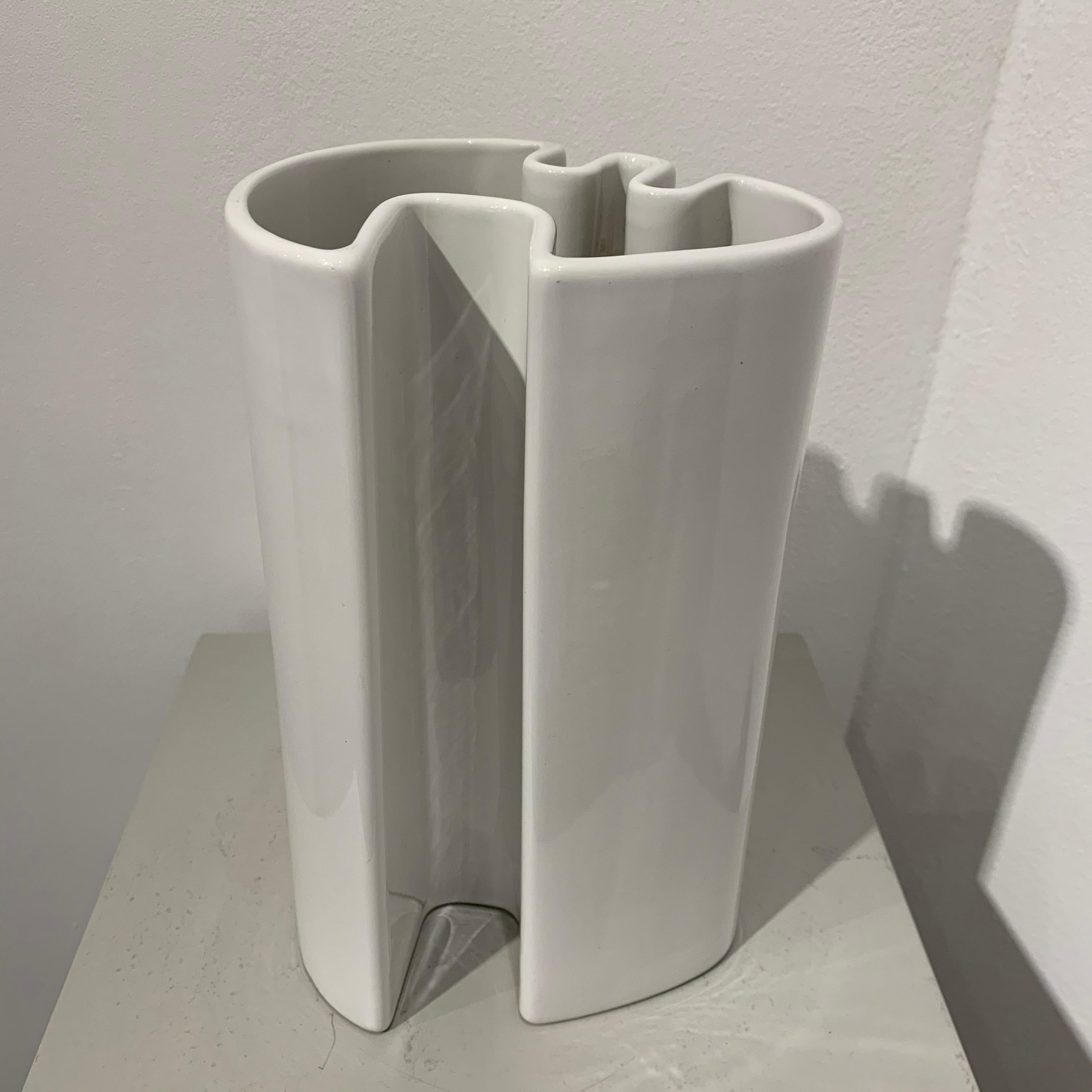 Glazed Angelo Mangiarotti White Ceramic Vase, 1960s