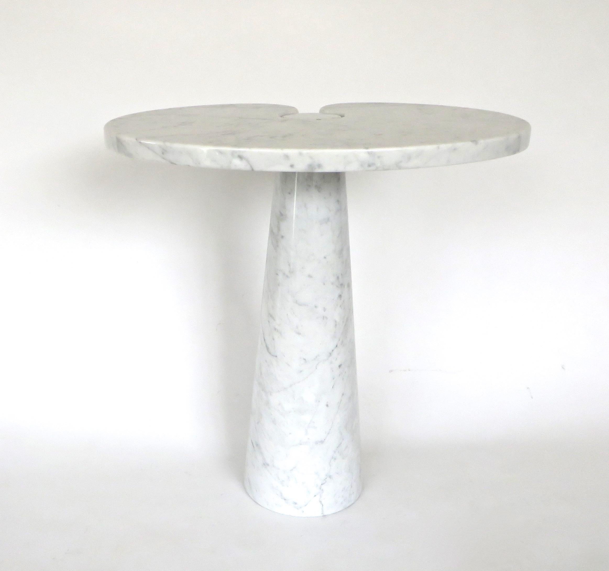 Mid-Century Modern Angelo Mangiarotti White Italian Carrara Marble Side Table Eros High Model