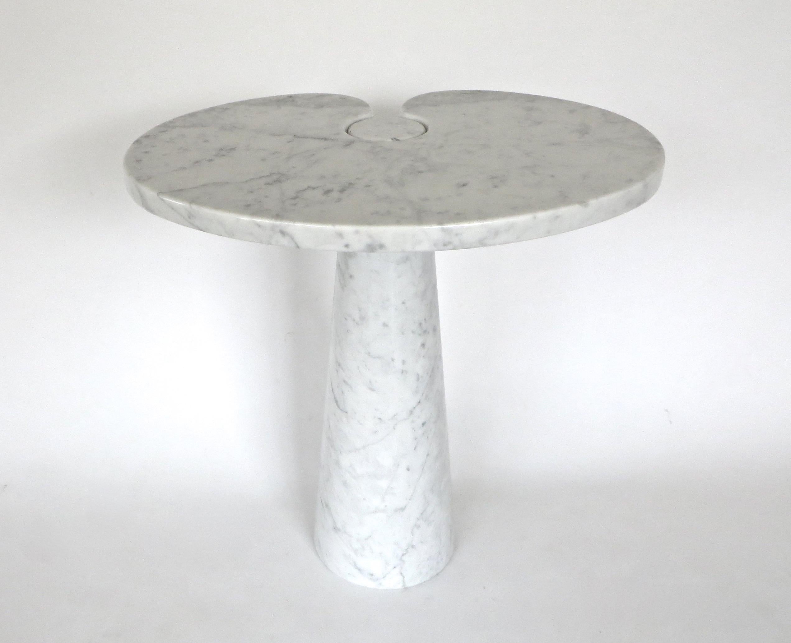 Angelo Mangiarotti White Italian Carrara Marble Side Table Eros High Model In Good Condition In Chicago, IL