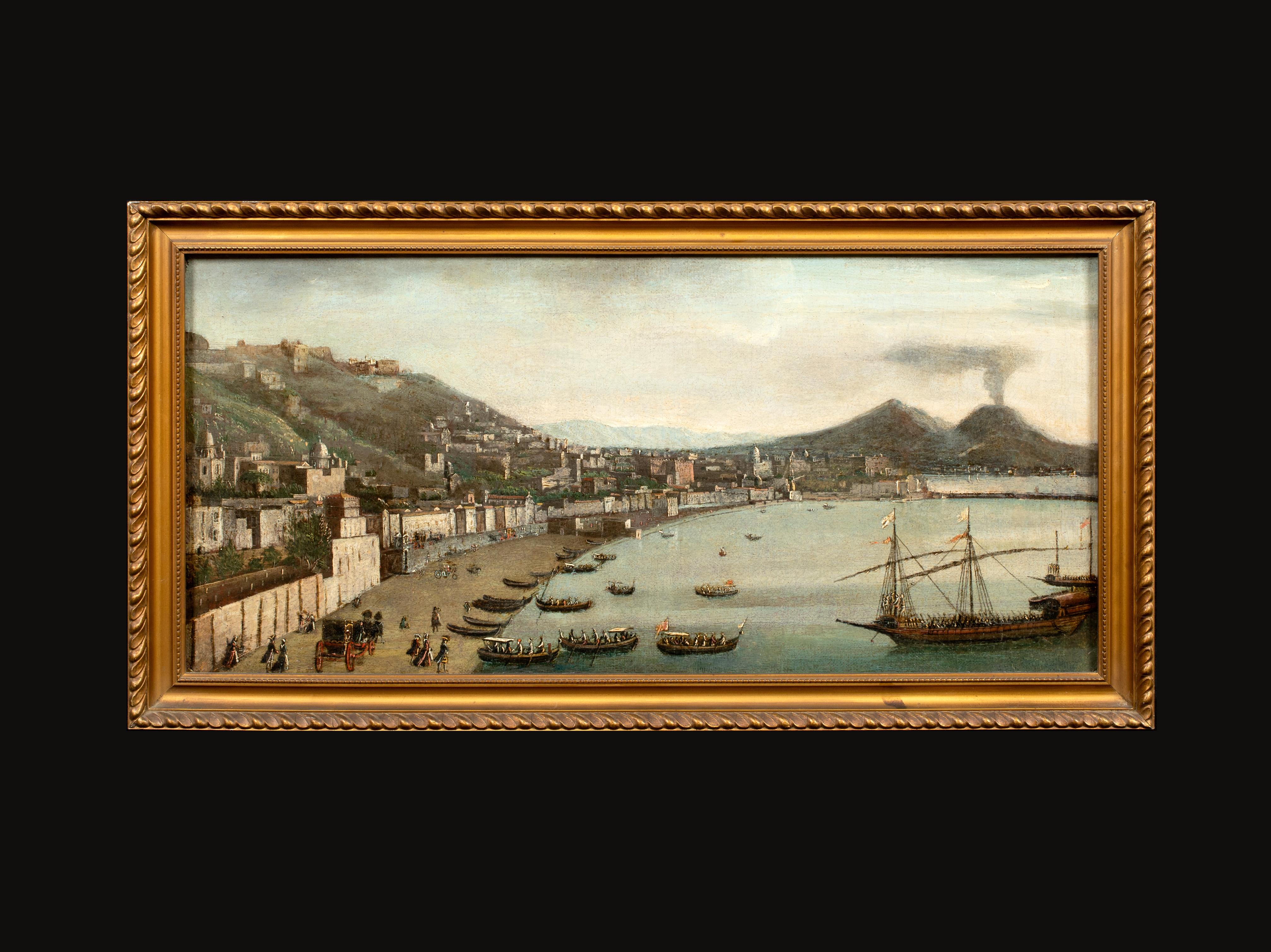 Bay Of Naples, From Posillipo To Mount Vesuvius, circa 1700 - Painting by Angelo Maria Costa