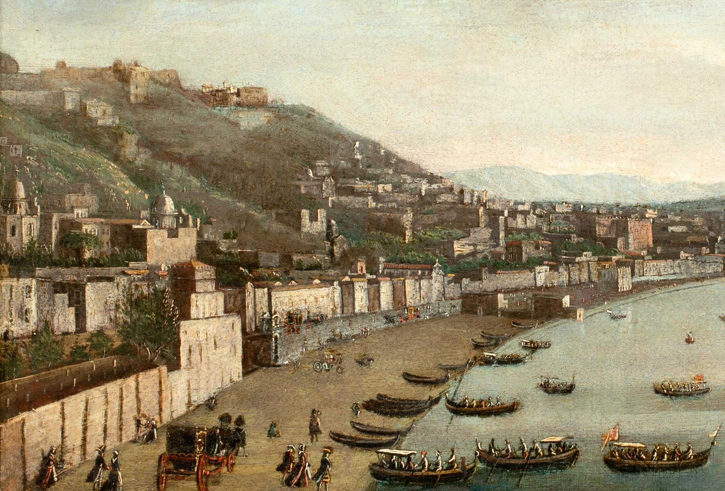 Bay Of Naples, From Posillipo To Mount Vesuvius, circa 1700 - Brown Landscape Painting by Angelo Maria Costa