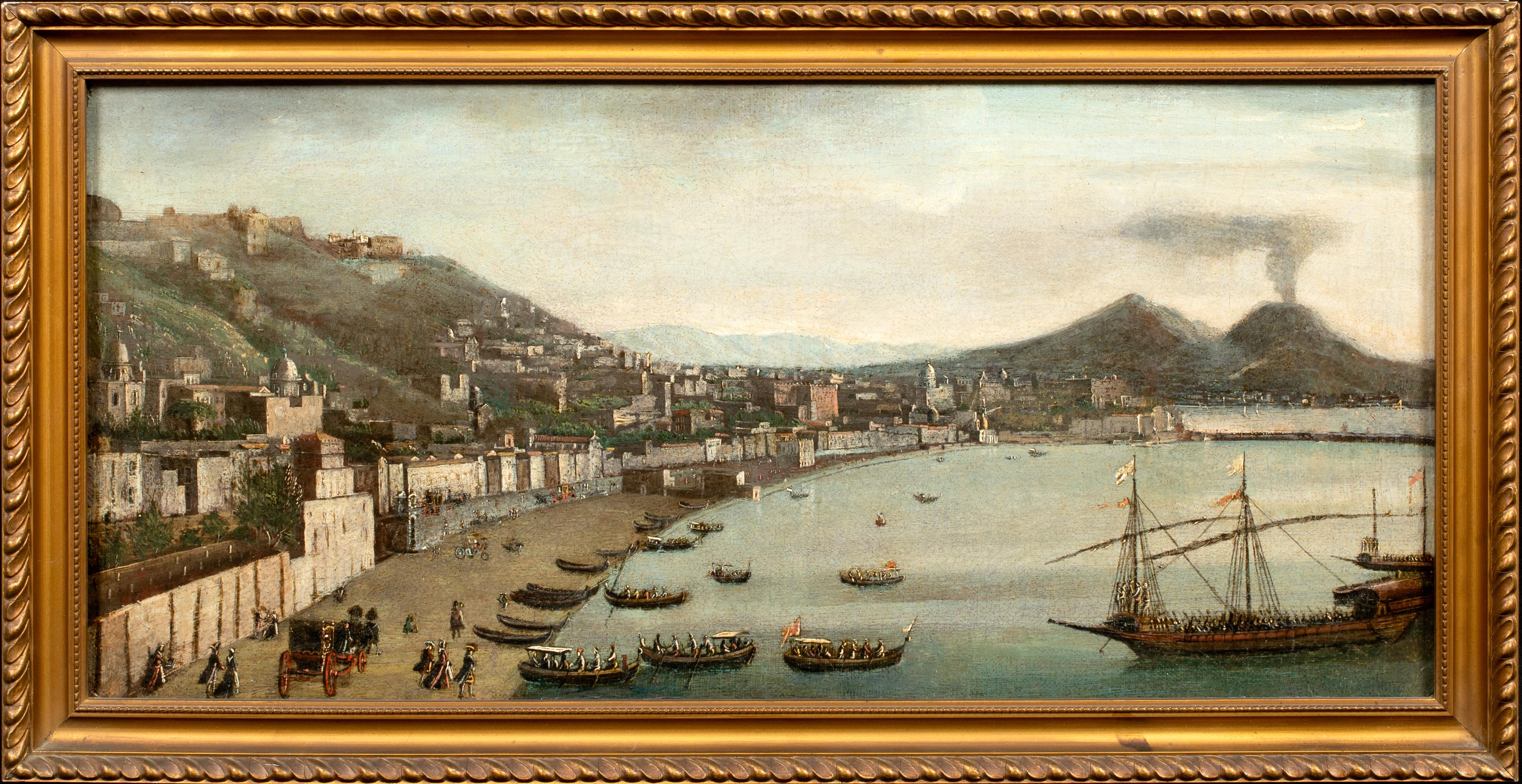 Angelo Maria Costa Landscape Painting - Bay Of Naples, From Posillipo To Mount Vesuvius, circa 1700