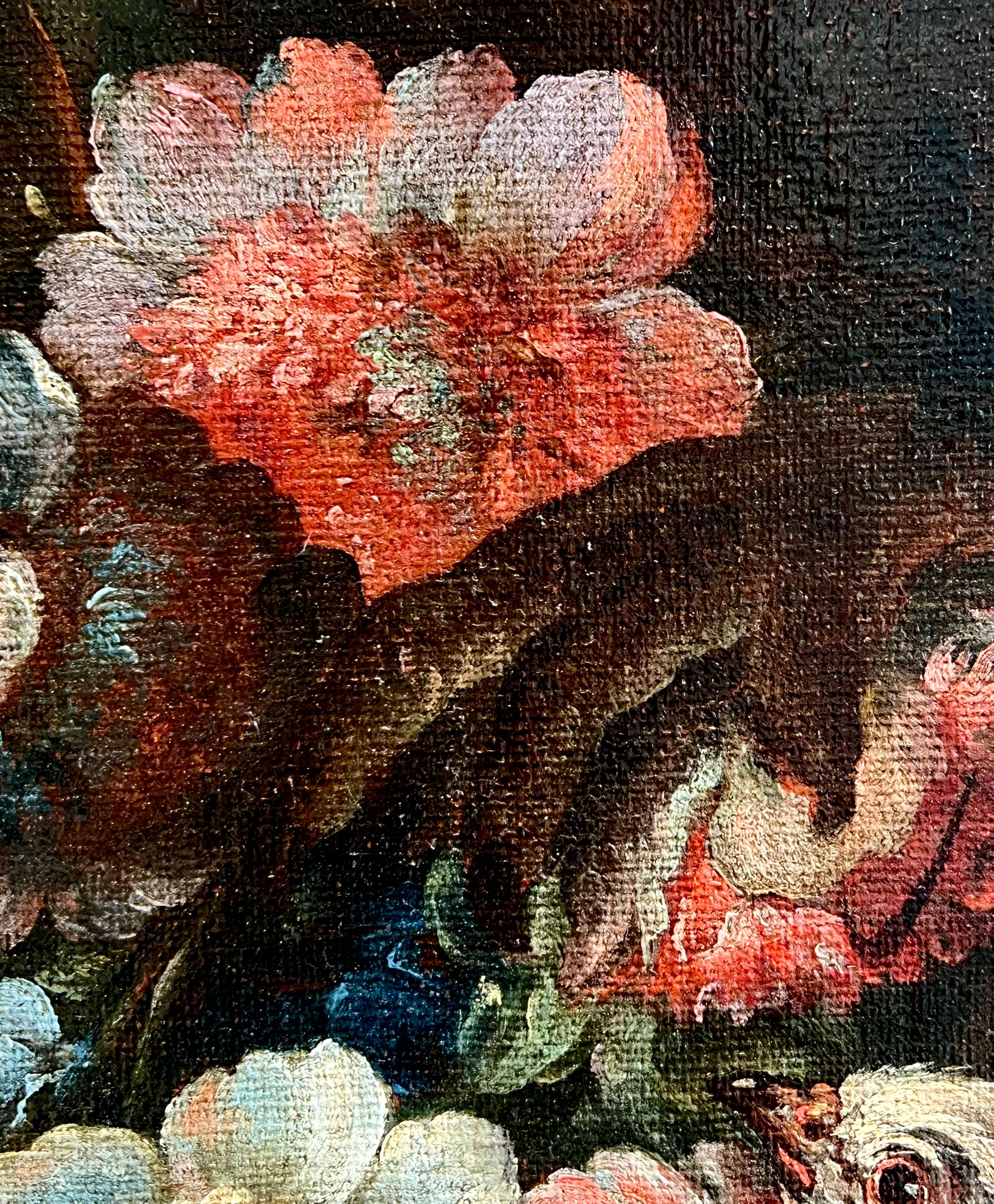 Huge late 17th early 18th century Italian floral oil - Peacock doves and a duck  4