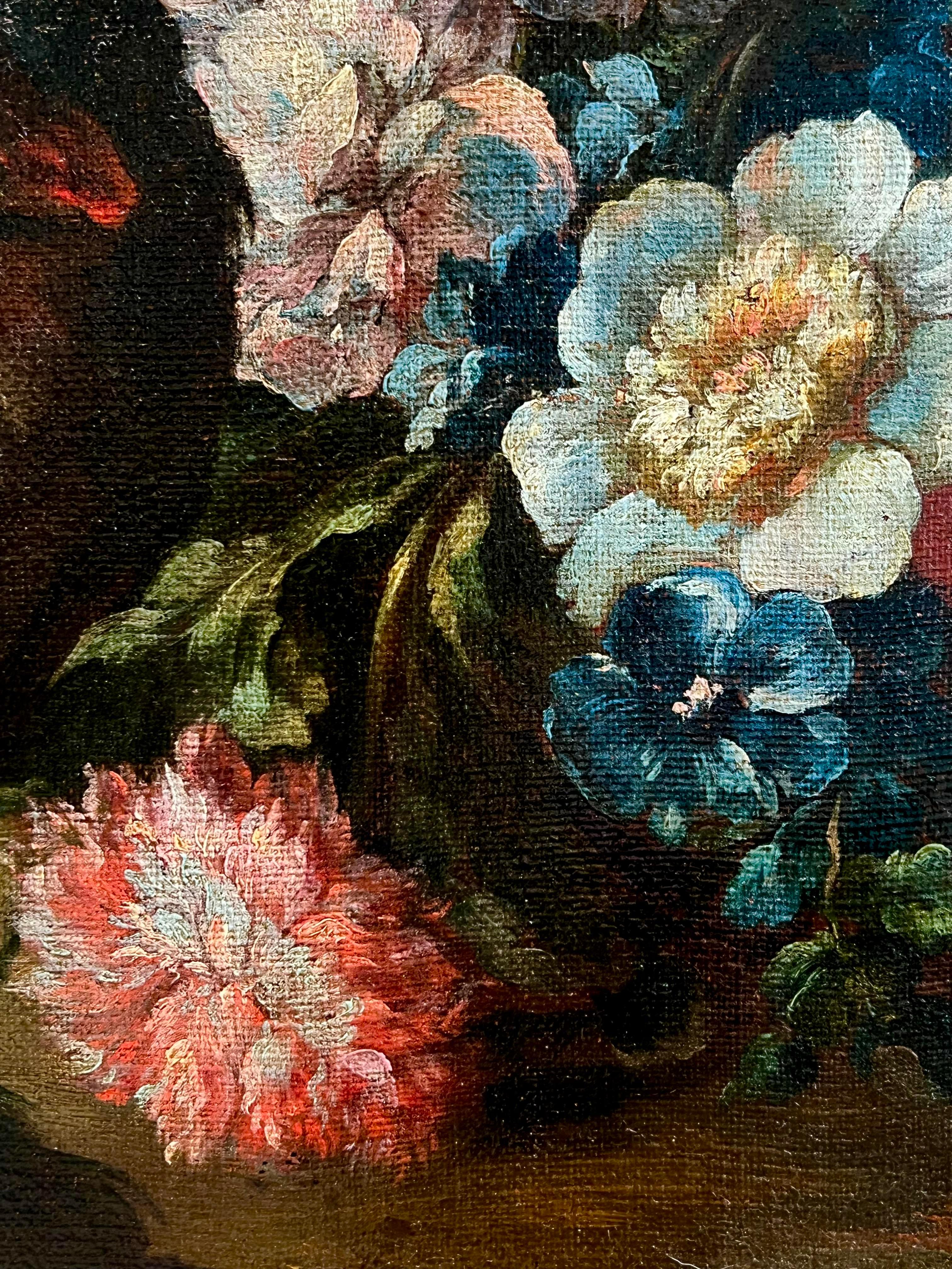 Huge late 17th early 18th century Italian floral oil - Peacock doves and a duck  3