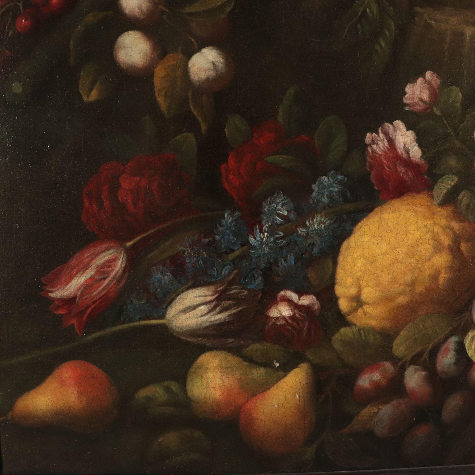Still Life with Fruit, Flowers and Birds, Oil on Canvas, 17th Century 1