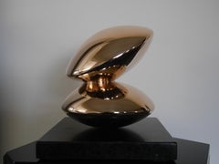 ''Dos Piedras'' Contemporary Bronze Sculpture of Two Balancing Stones in Gold