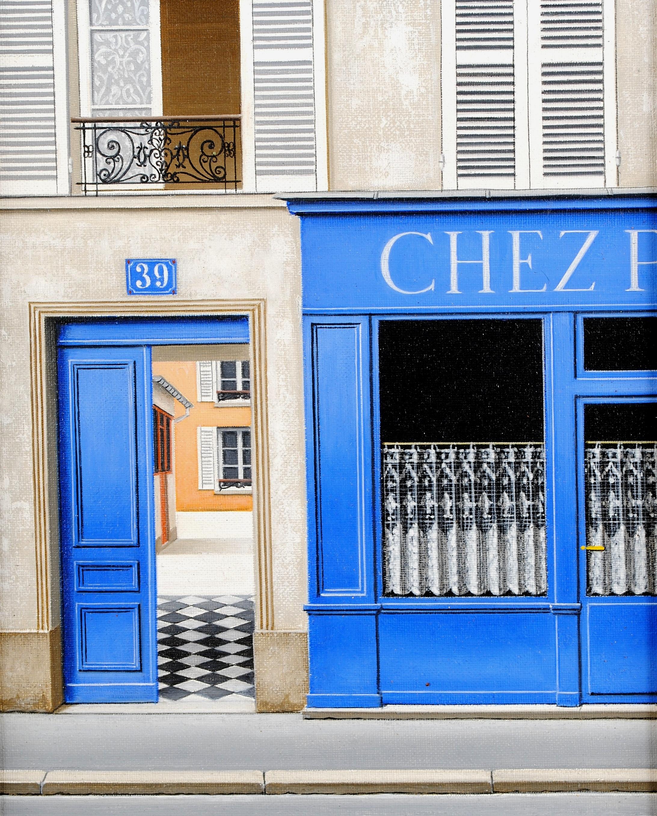 Parigi - Architettura di strada francese del 20° secolo Olio su tela - Painting di Angelo Mozziconacci