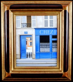 Paris - 20th Century French Street Cafe Architecture Oil on Canvas Painting