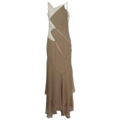 Angelo Mozzillo Beige Silk Long Maxi Evening Italian Dress, 1990s