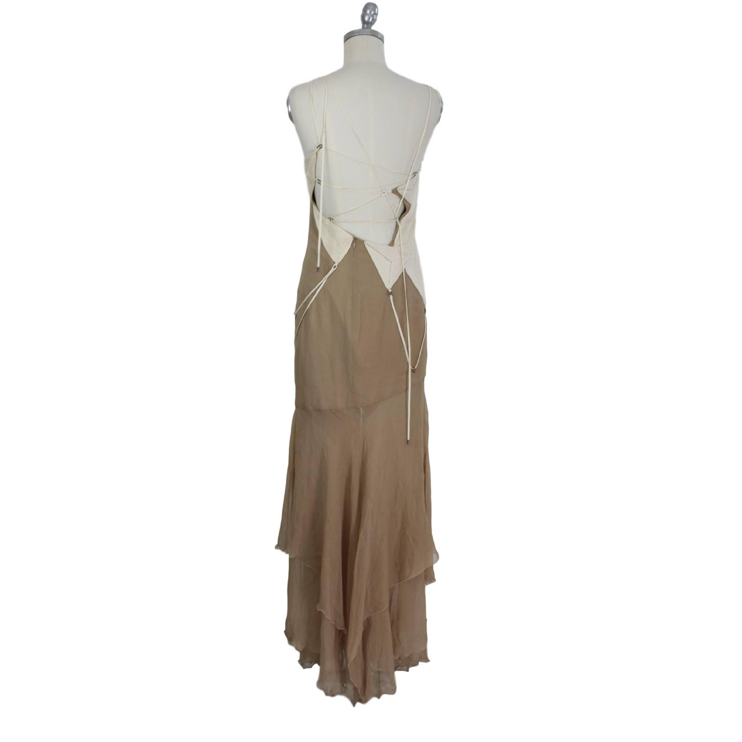 Angelo Mozzillo Beige Silk Long Maxi Evening Italian Dress, 1990s In Excellent Condition For Sale In Brindisi, IT