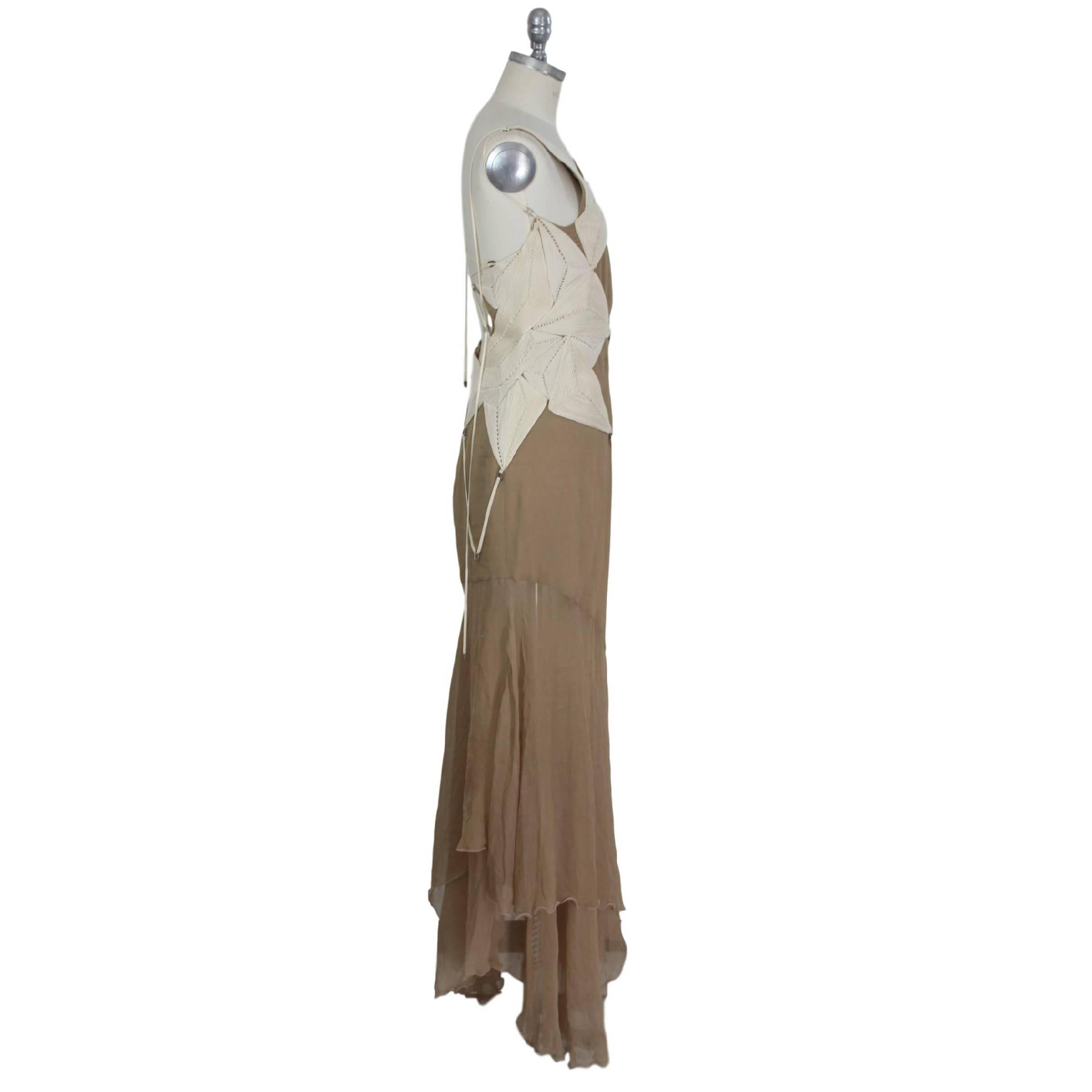 Women's or Men's Angelo Mozzillo Beige Silk Long Maxi Evening Italian Dress, 1990s For Sale