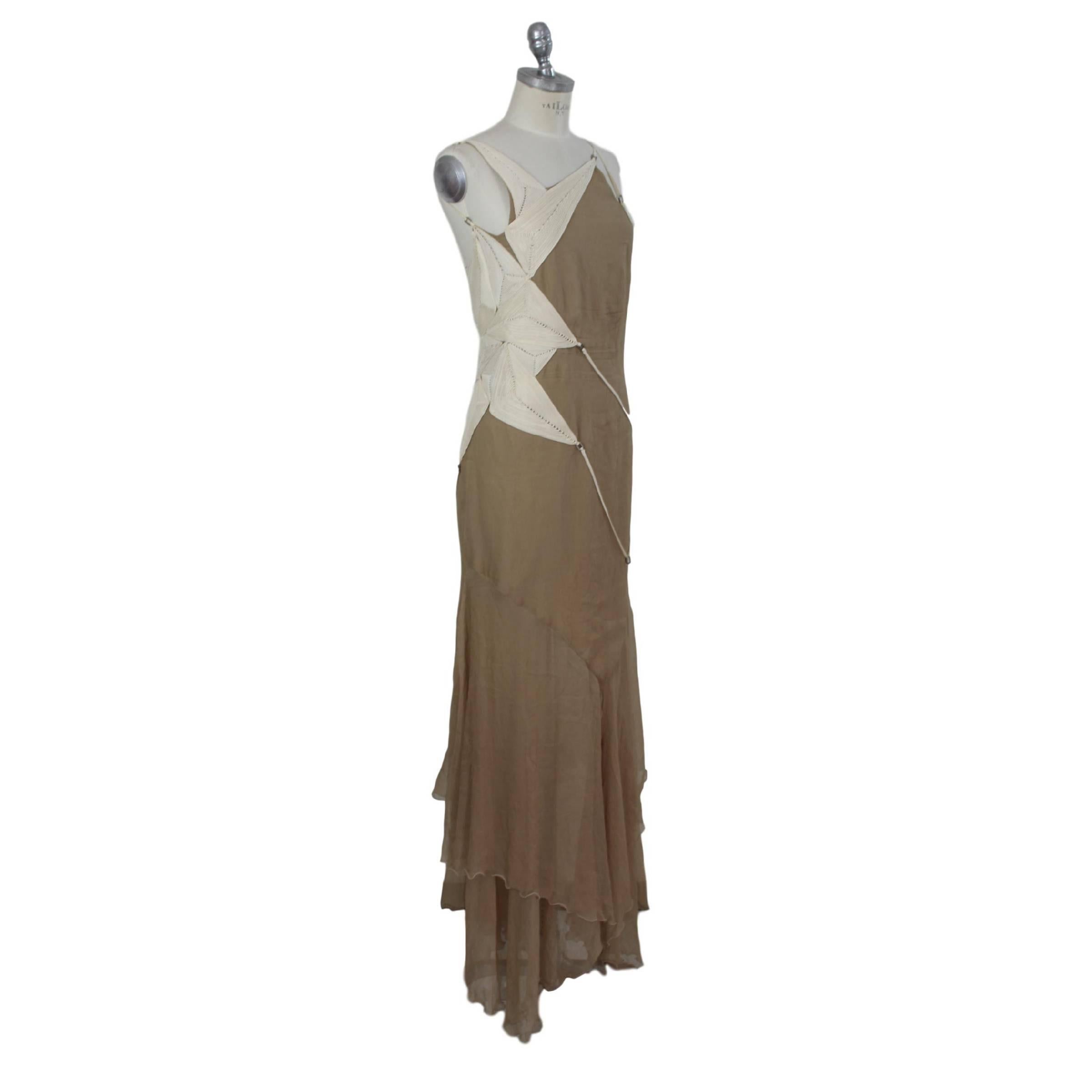 Angelo Mozzillo Beige Silk Long Maxi Evening Italian Dress, 1990s For Sale 2