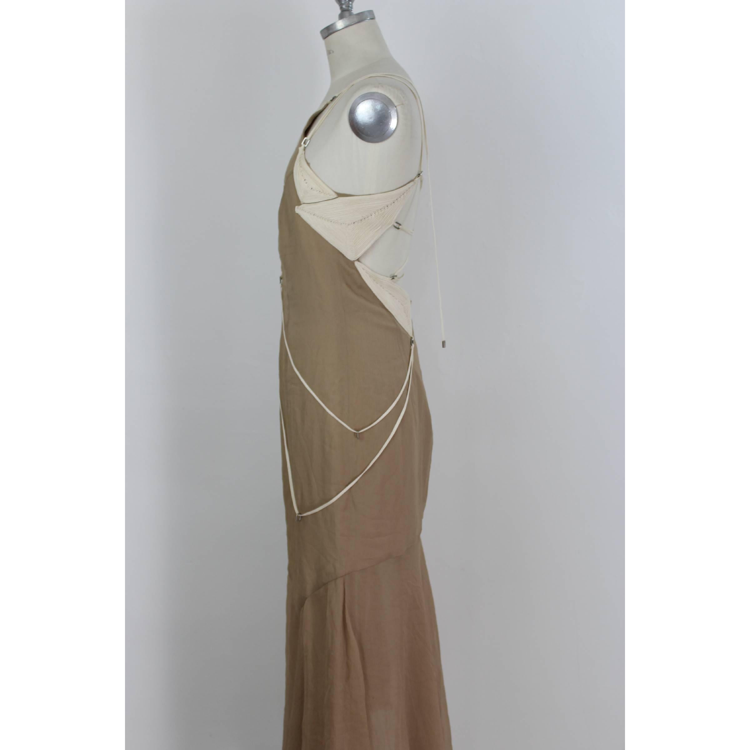 Angelo Mozzillo Beige Silk Long Maxi Evening Italian Dress, 1990s For Sale 4
