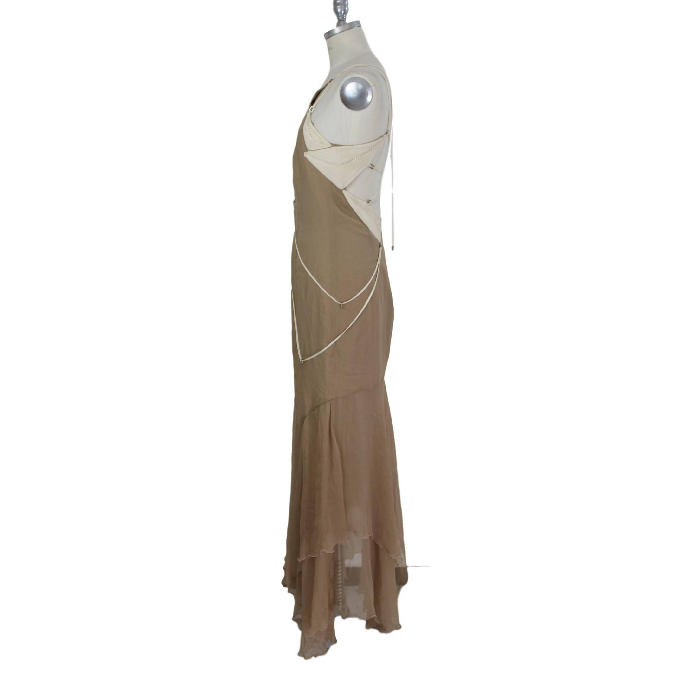 Angelo Mozzillo Beige Silk Long Maxi Evening Italian Dress, 1990s For Sale 5