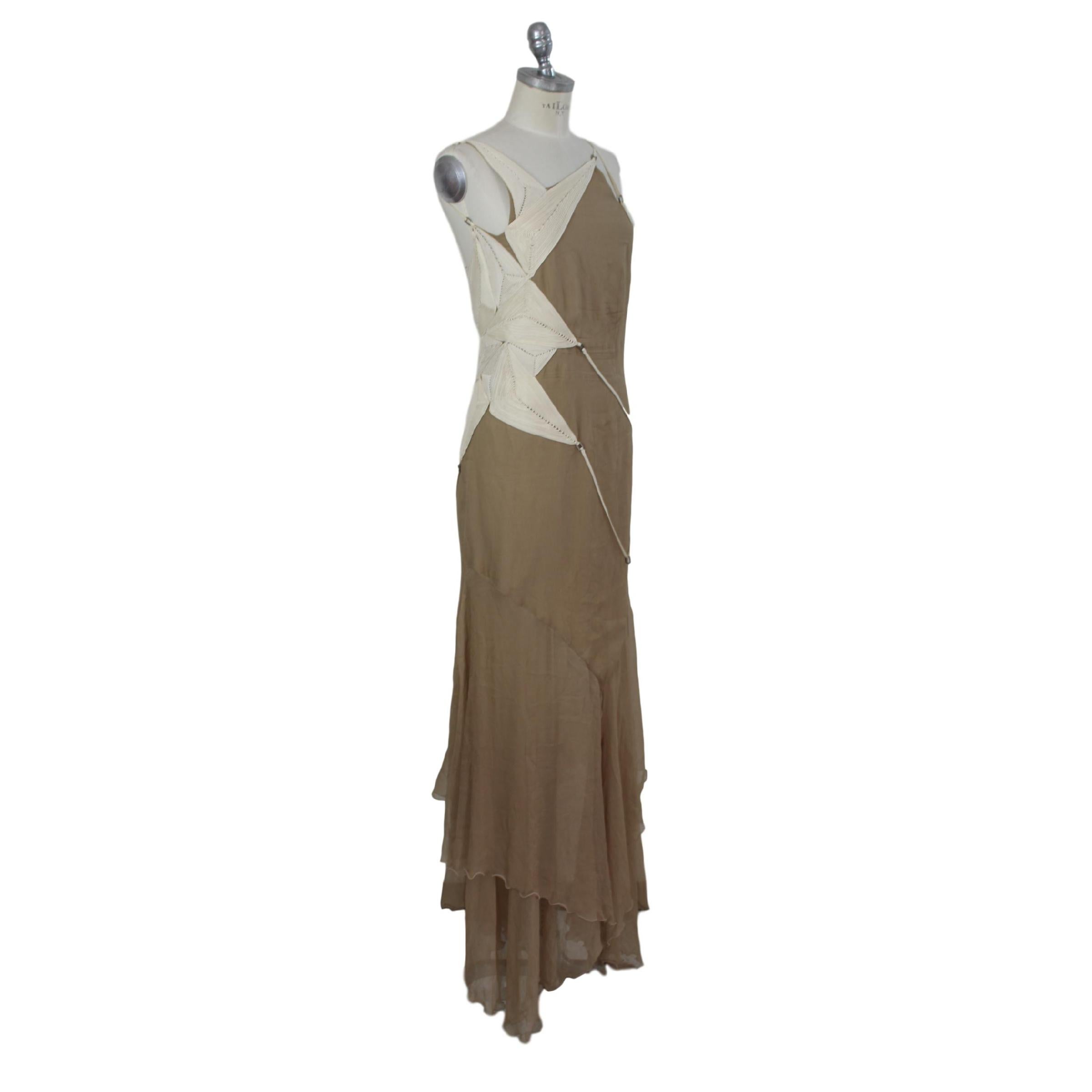 Women's Angelo Mozzillo Dress Silk Long Maxi Evening Vintage Beige, 1990s