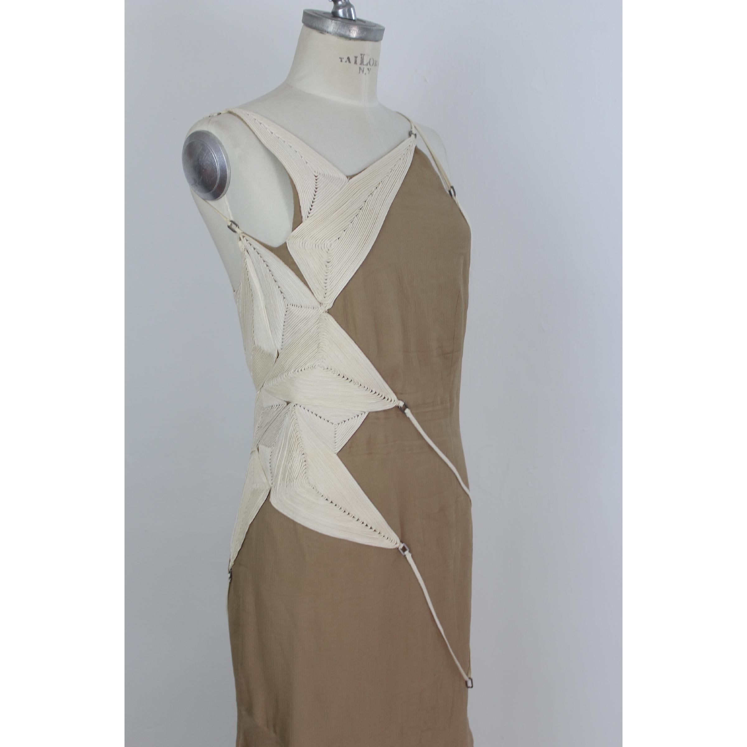 Angelo Mozzillo Dress Silk Long Maxi Evening Vintage Beige, 1990s 1