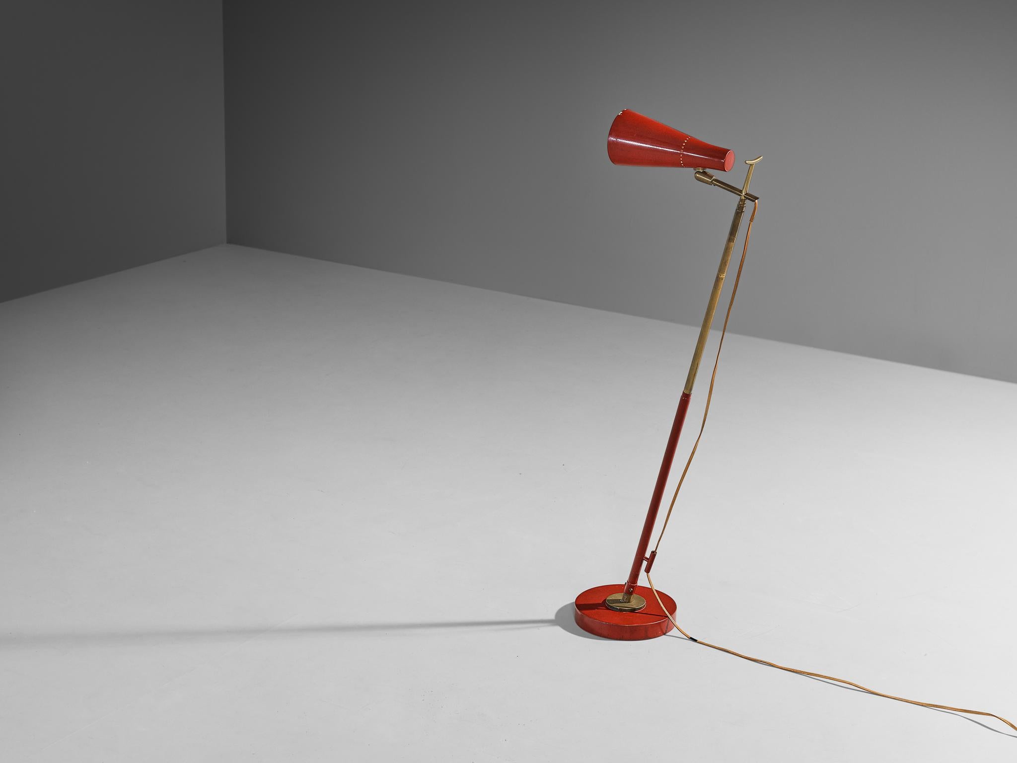 Mid-20th Century Angelo Ostuni and Renato Forti for O-Luce '201' Floor or Table Lamp in Red  For Sale