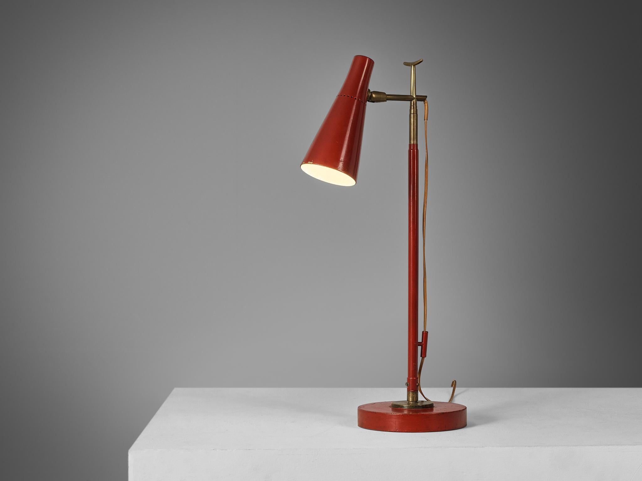 Aluminum Angelo Ostuni and Renato Forti for O-Luce '201' Floor or Table Lamp in Red  For Sale