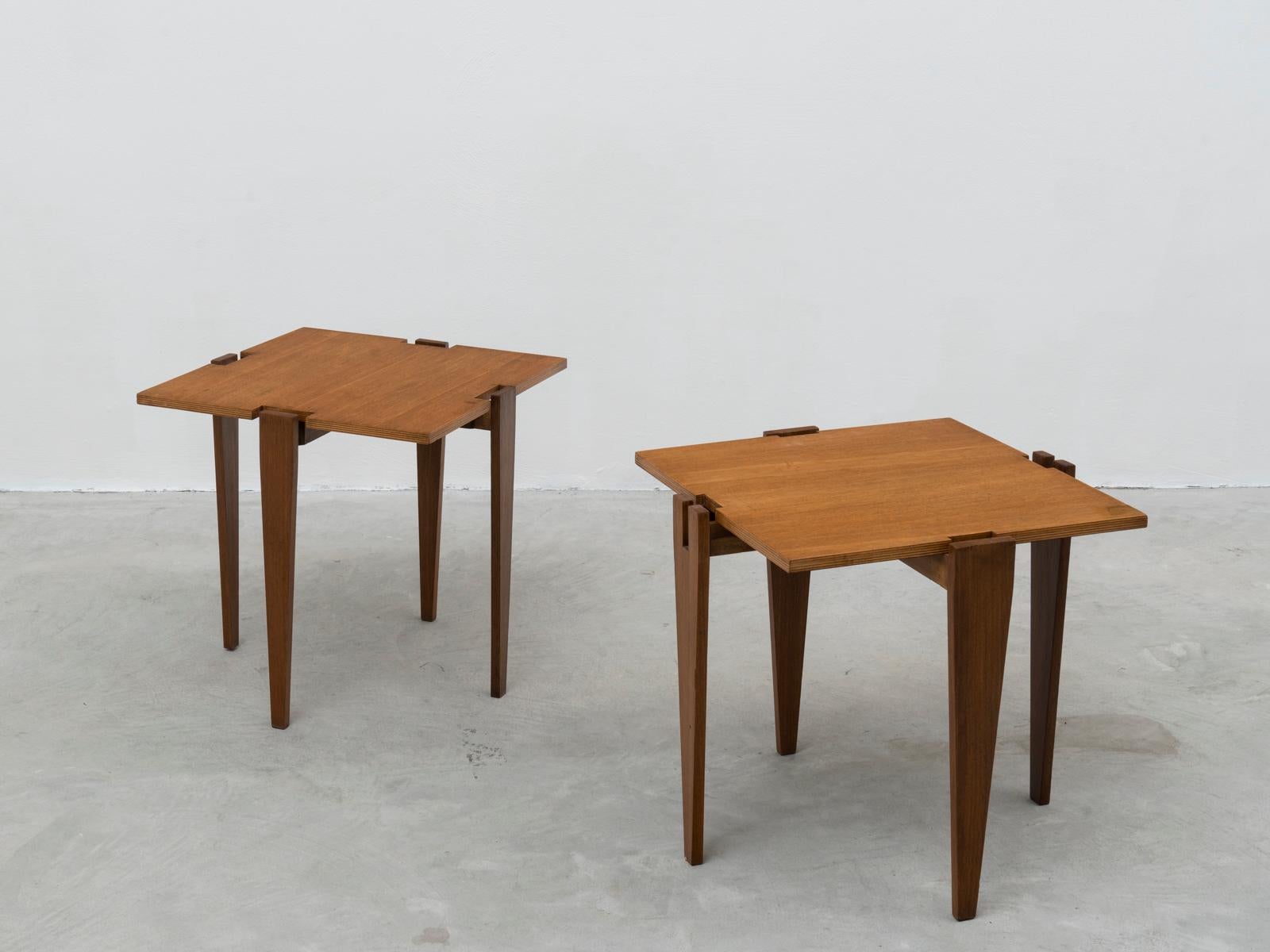 Mid-Century Modern Angelo Ostuni & Renato Forti Pair of Wood Combinable Side Tables for Frangi 1957 For Sale