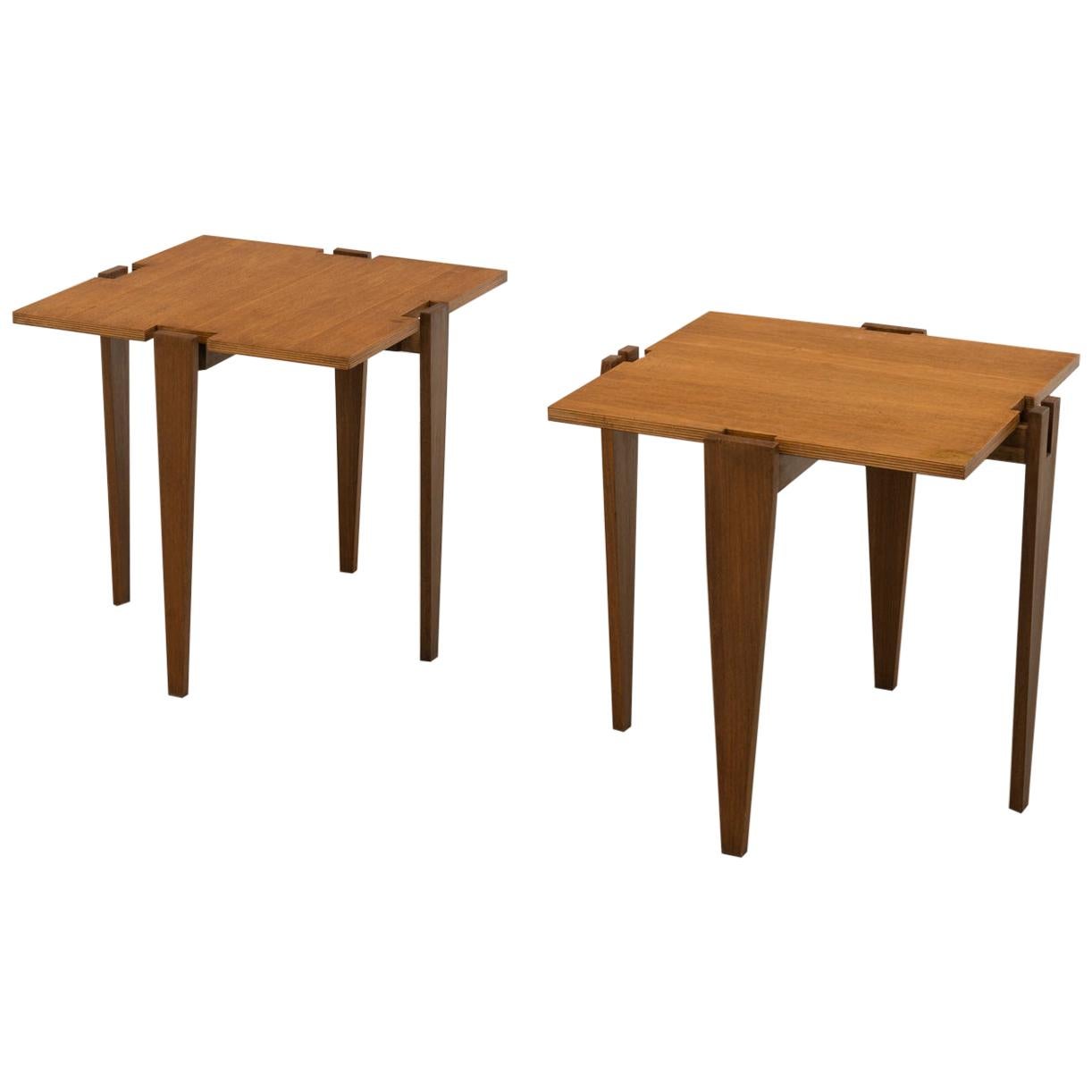 Angelo Ostuni & Renato Forti Pair of Wood Combinable Side Tables for Frangi 1957 For Sale