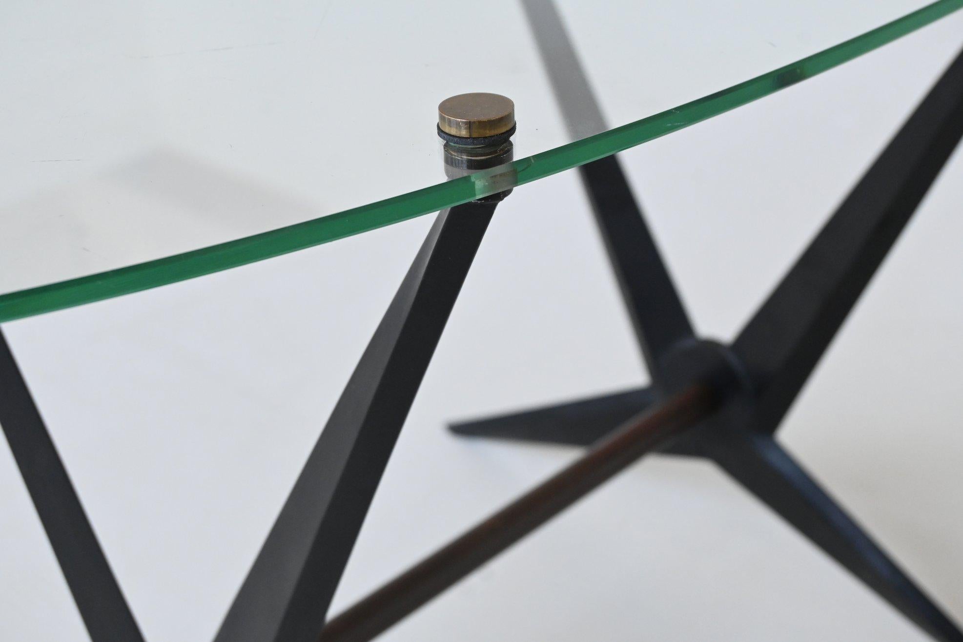 Angelo Ostuni oval coffee table metal and glass Italy 1950 For Sale 4