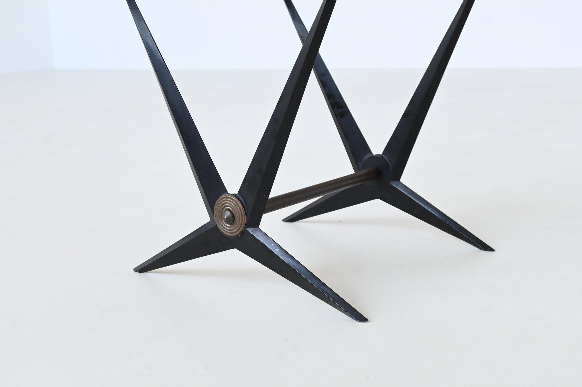 Angelo Ostuni oval coffee table metal and glass Italy 1950 For Sale 5