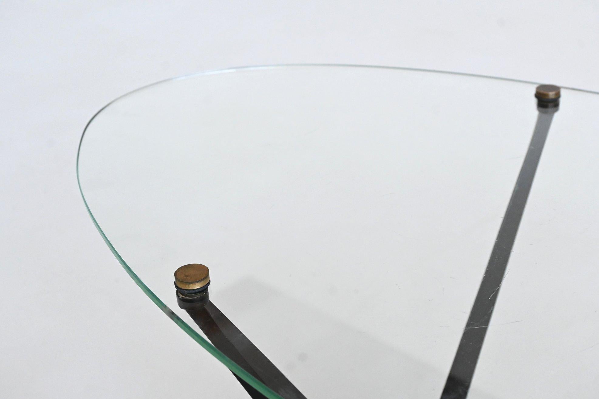 Angelo Ostuni oval coffee table metal and glass Italy 1950 For Sale 6