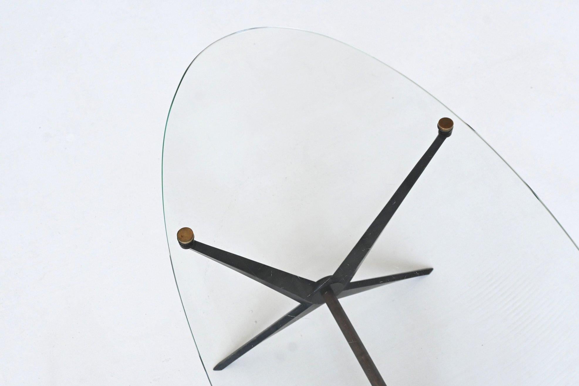 Angelo Ostuni oval coffee table metal and glass Italy 1950 For Sale 7