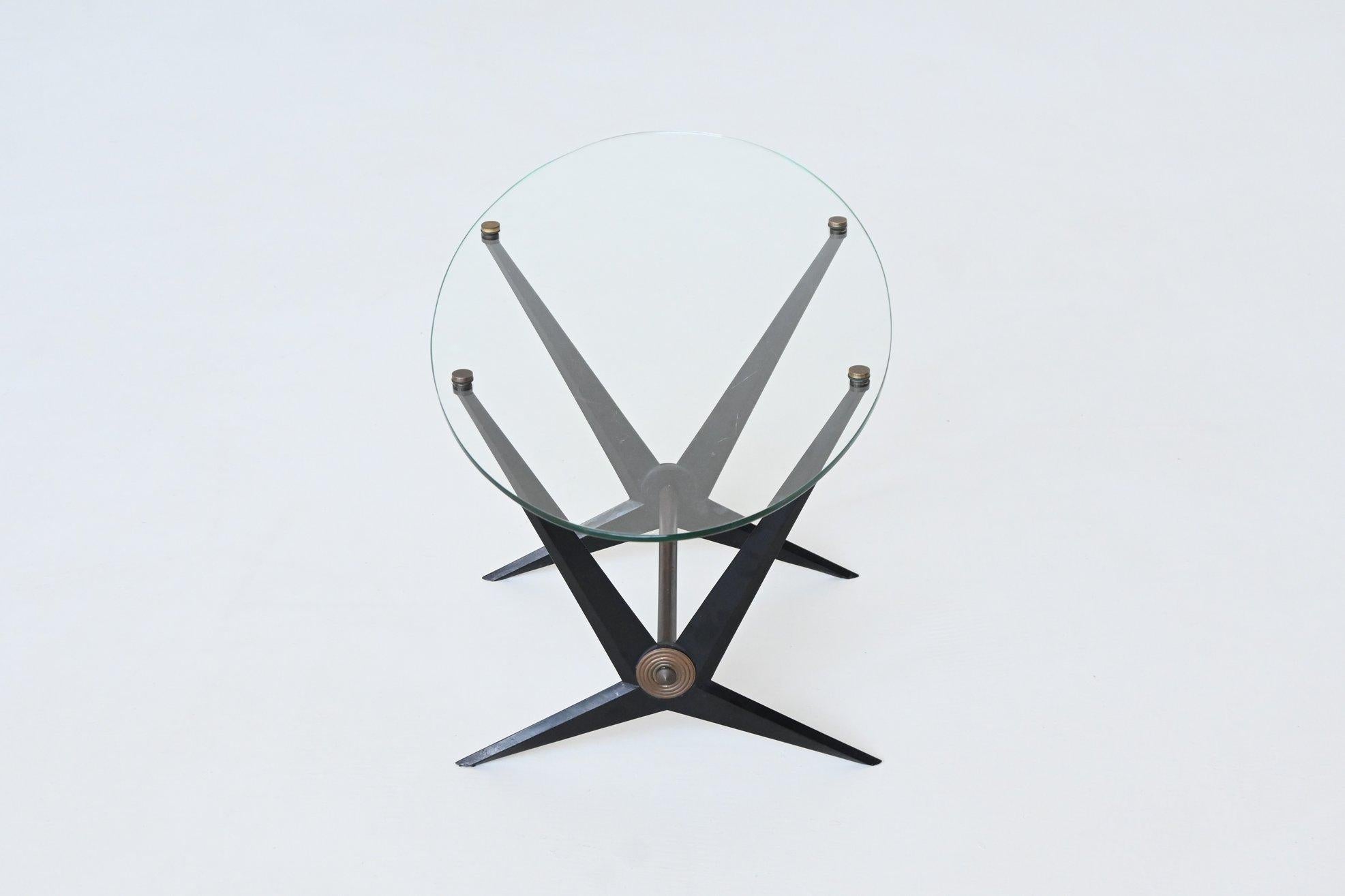 Angelo Ostuni oval coffee table metal and glass Italy 1950 In Good Condition For Sale In Etten-Leur, NL