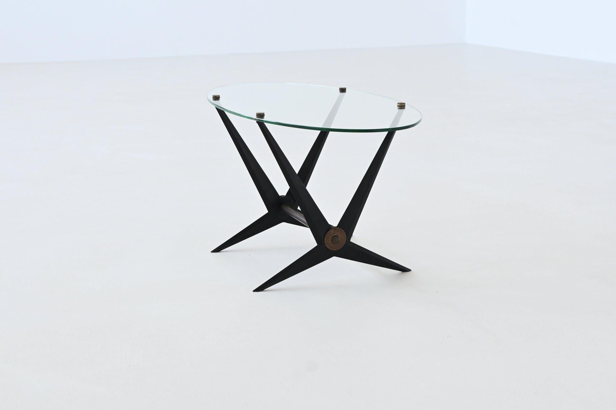 Metal Angelo Ostuni oval coffee table metal and glass Italy 1950 For Sale