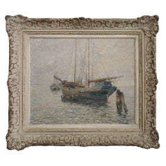 Angelo Pavan, olio su tavola "Marina: veliero in riposo", Italia 1942