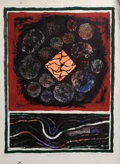 Reverberations, Abstract Expressionist Hand-Colored Lithograph