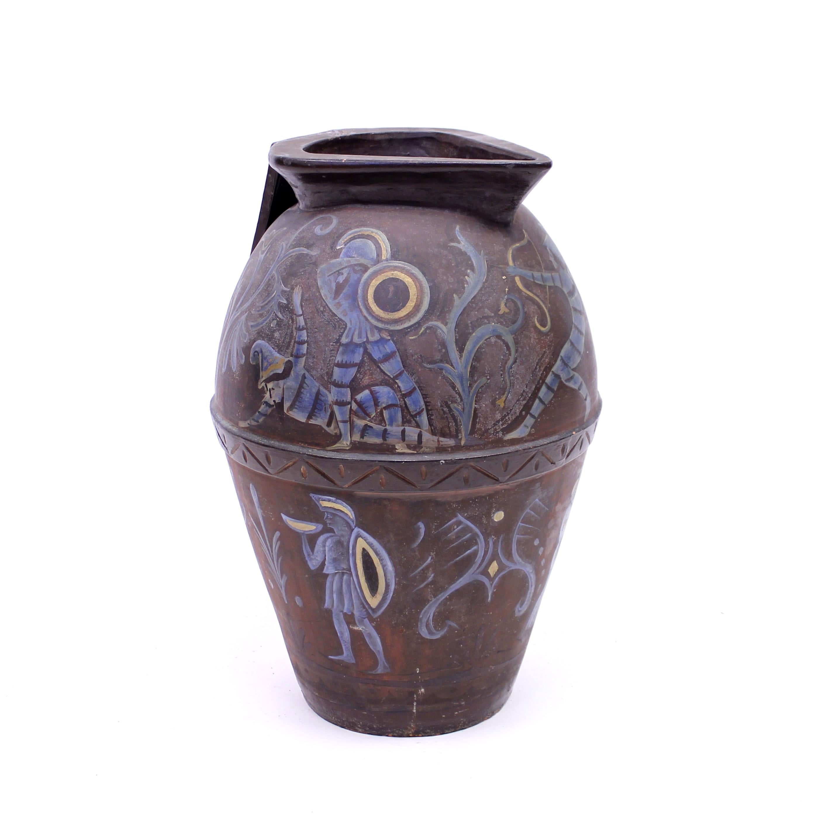 Angelo Ricceri, Large Painted Terracotta Urn / Olive Jar, Early 20th Century 4